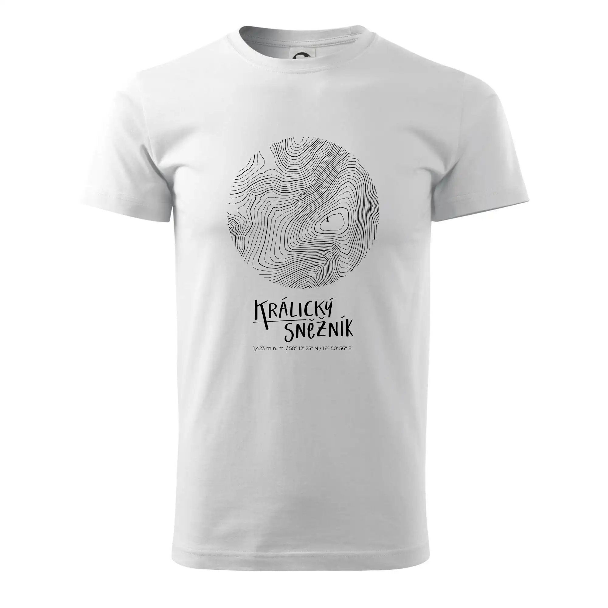 Tričká s vrstevnicami – originálne horské motívy - Králický Sněžník - vrstevnice v kruhu - Klasické pánske tričko vyššej gramáže
