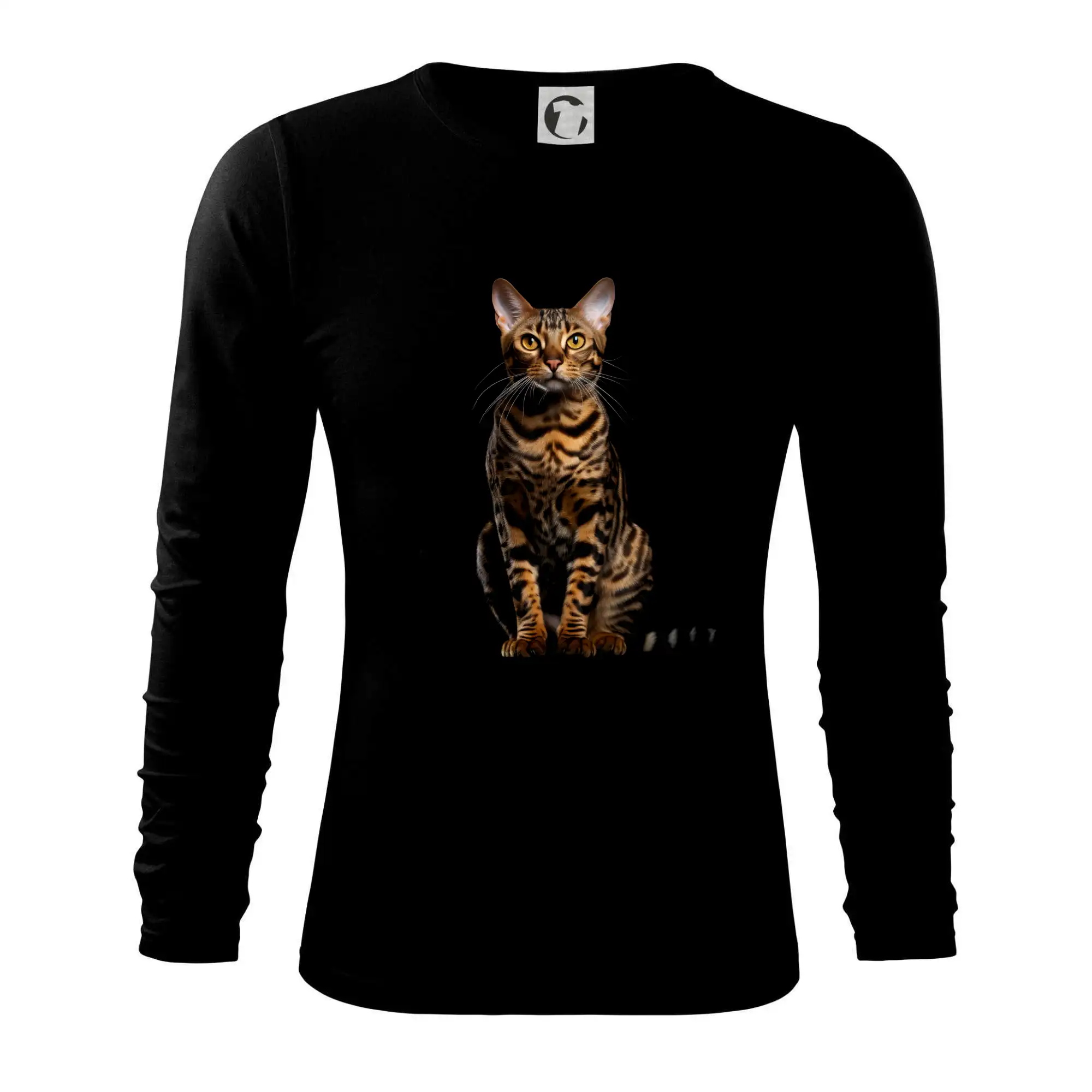 Vtipná tričká s mačkou - Bengálska mačka čierna fotka - Tričko s dlhým rukávom FIT-T long sleeve
