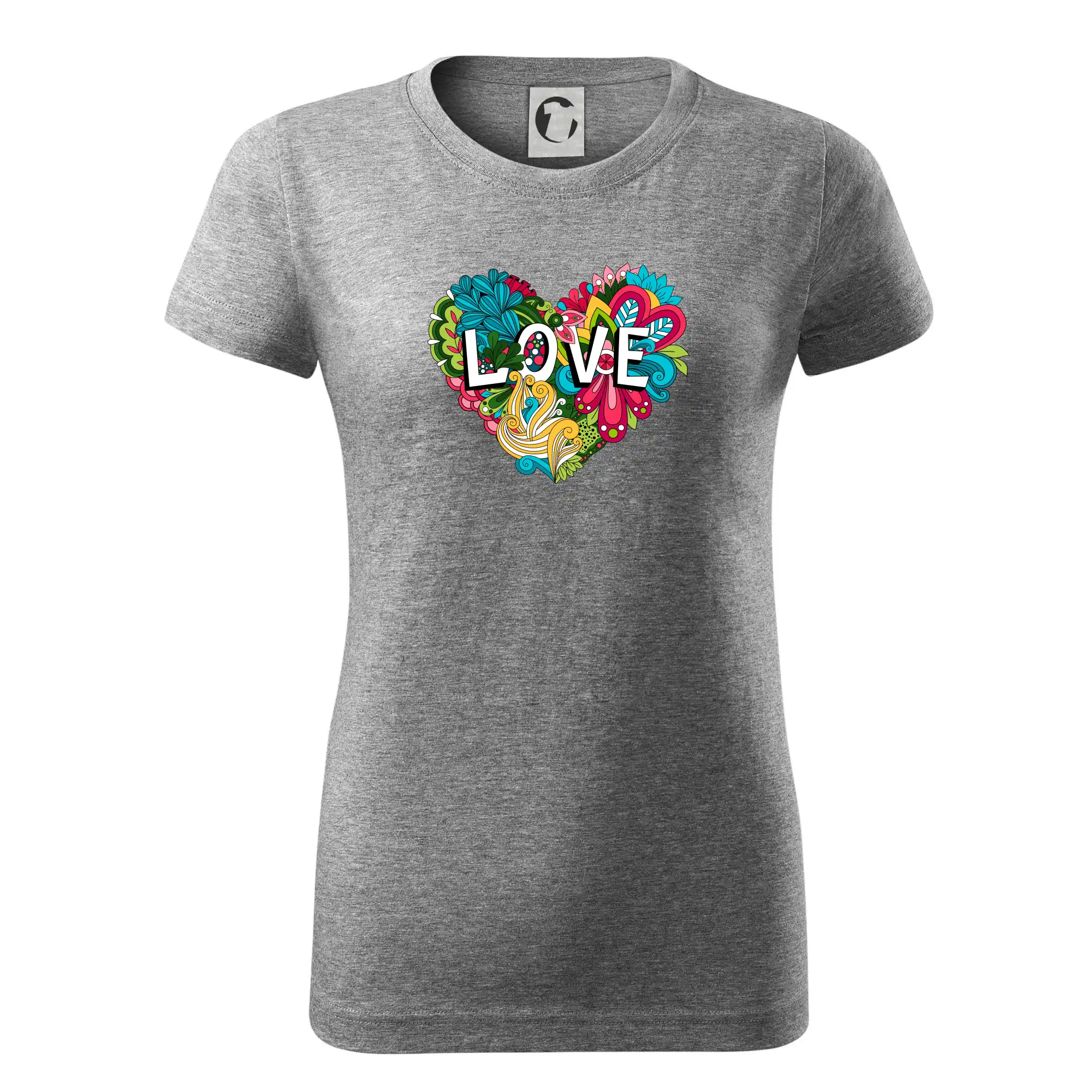 Tričká pre zamilovaných - Love nápis květovaný - Dámske tričko basic - ľahko voľnejšie a dlhšie