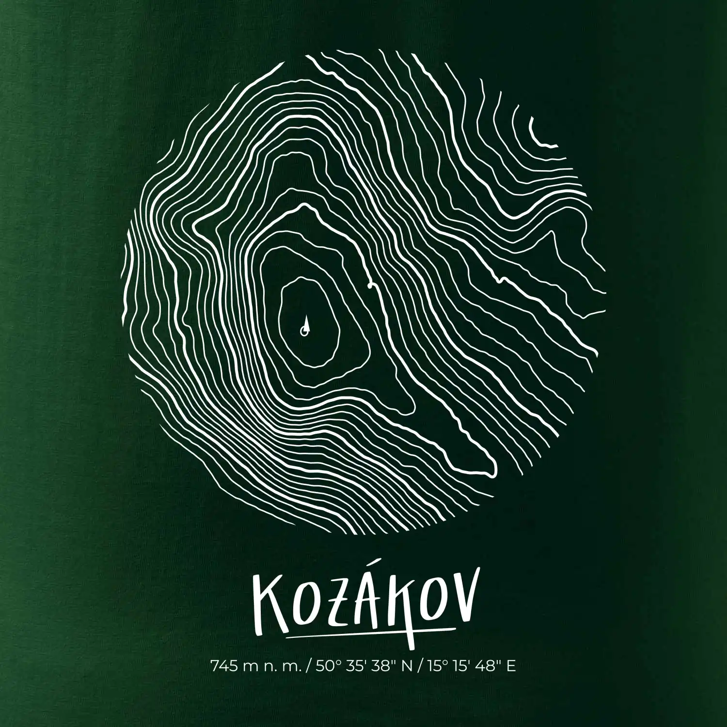 Kozákov - vrstevnice v kruhu