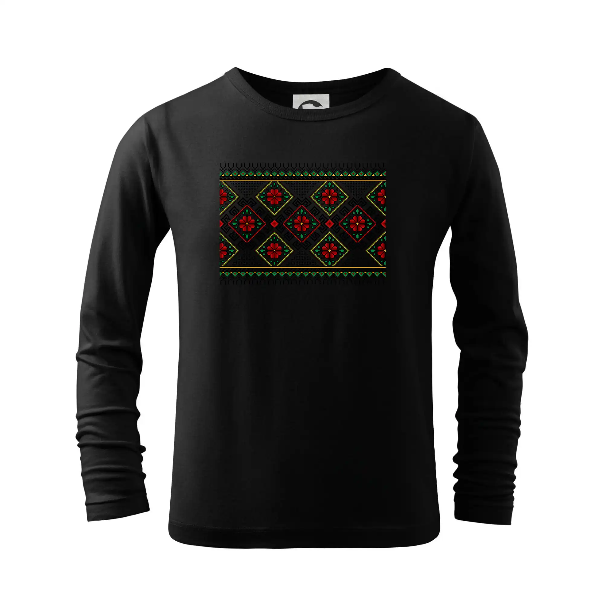 Tričká s vlajkou ukrajiny - Ukrajinský vzor - Červeno Zelený - Tričko detské Long Sleeve