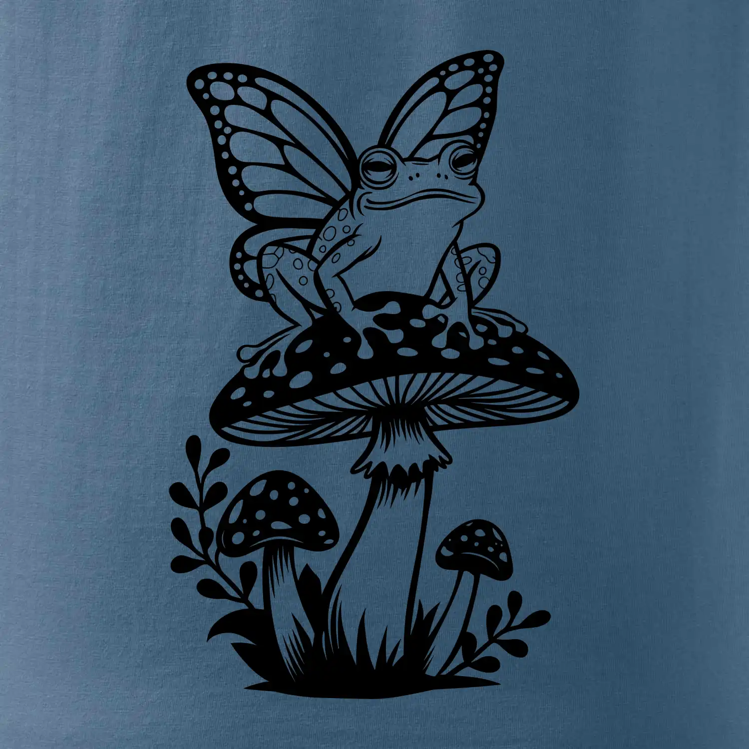 Goblincore černá houba se žábou