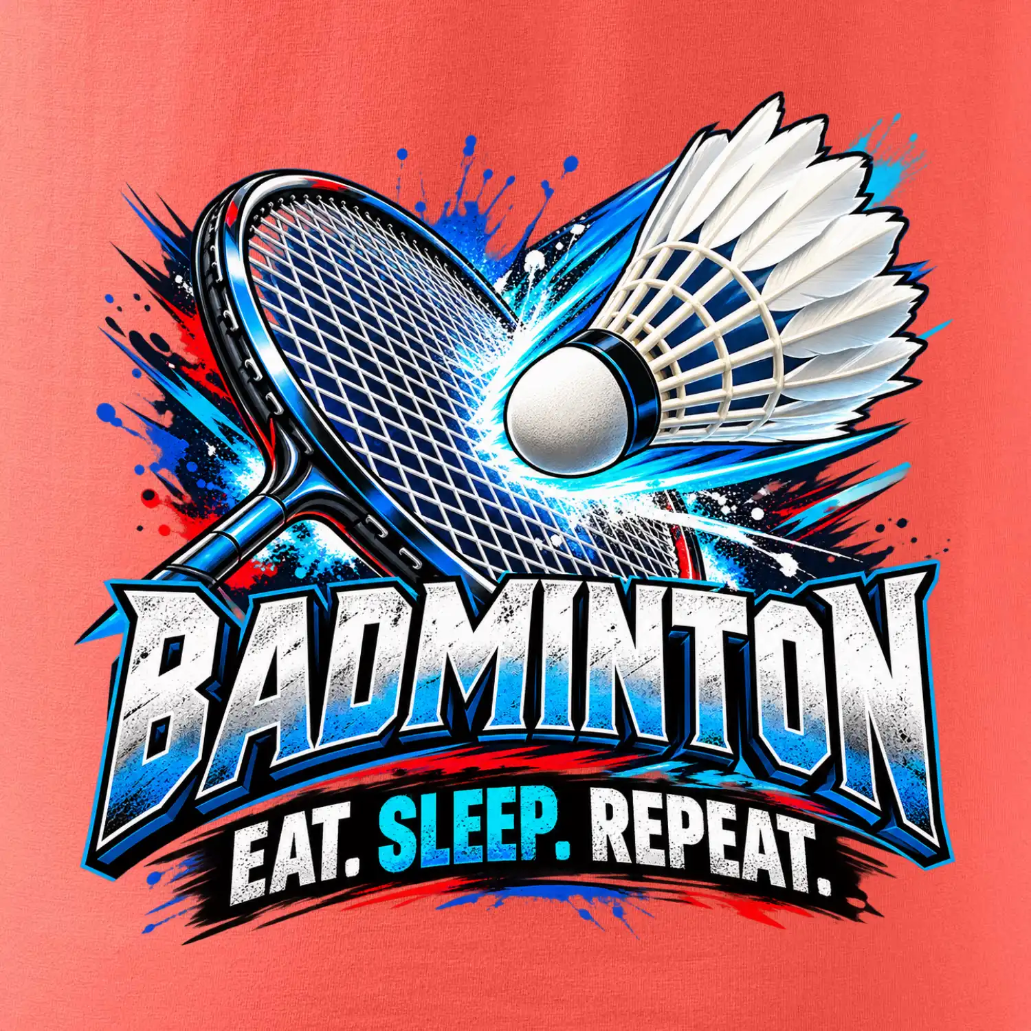 Badmintonová raketa s košíčkem eat sleep repeat