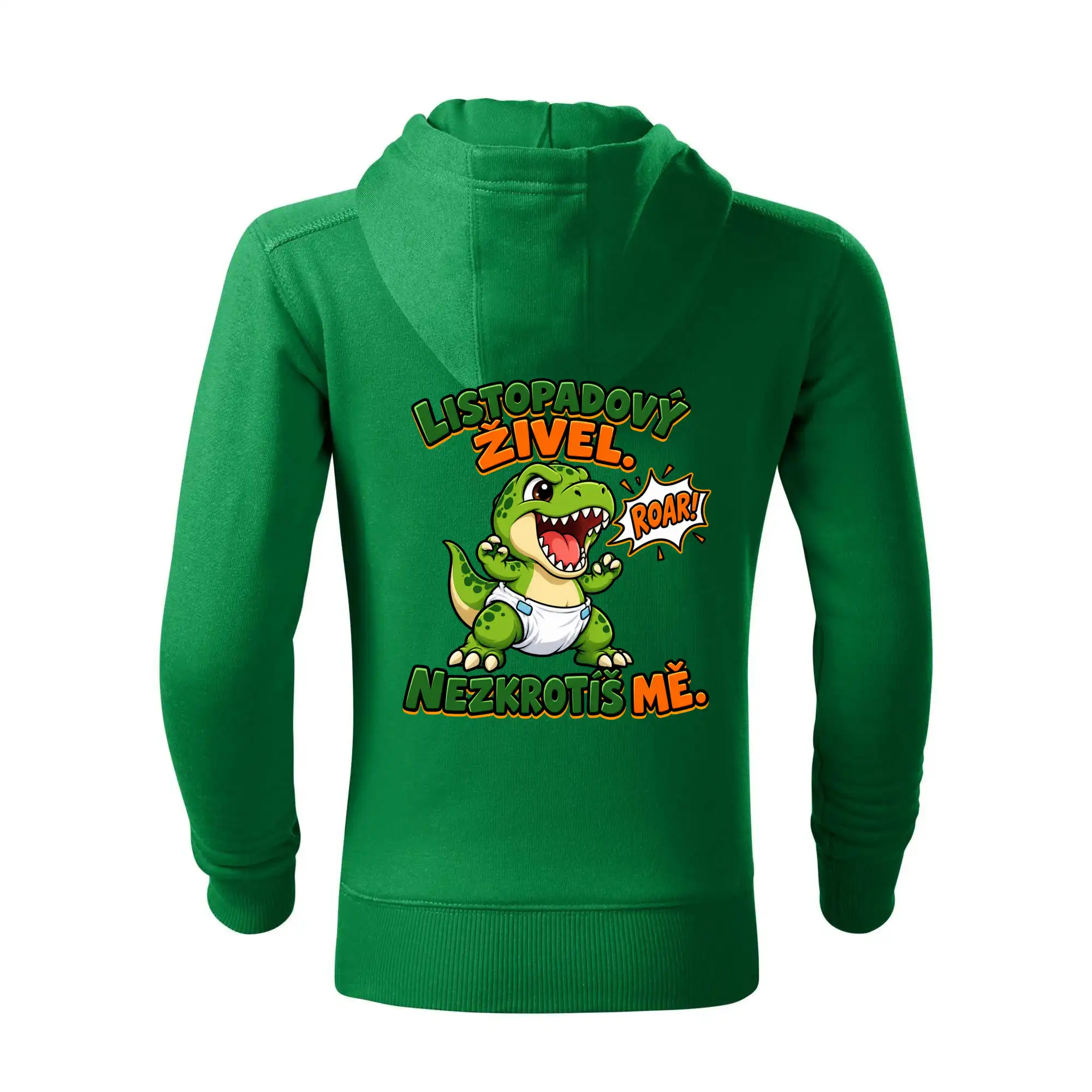 Listopadový živel zelený dinosaurus rex v plence