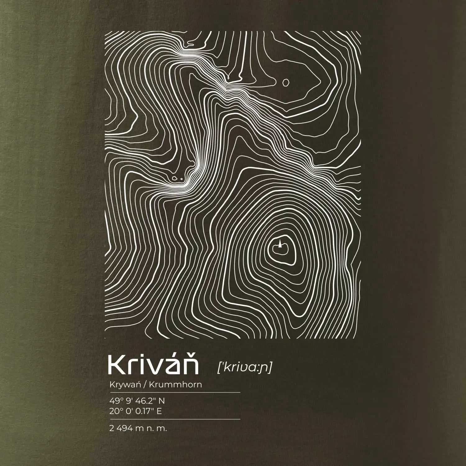 Kriváň - vrstevnice v obdélníku