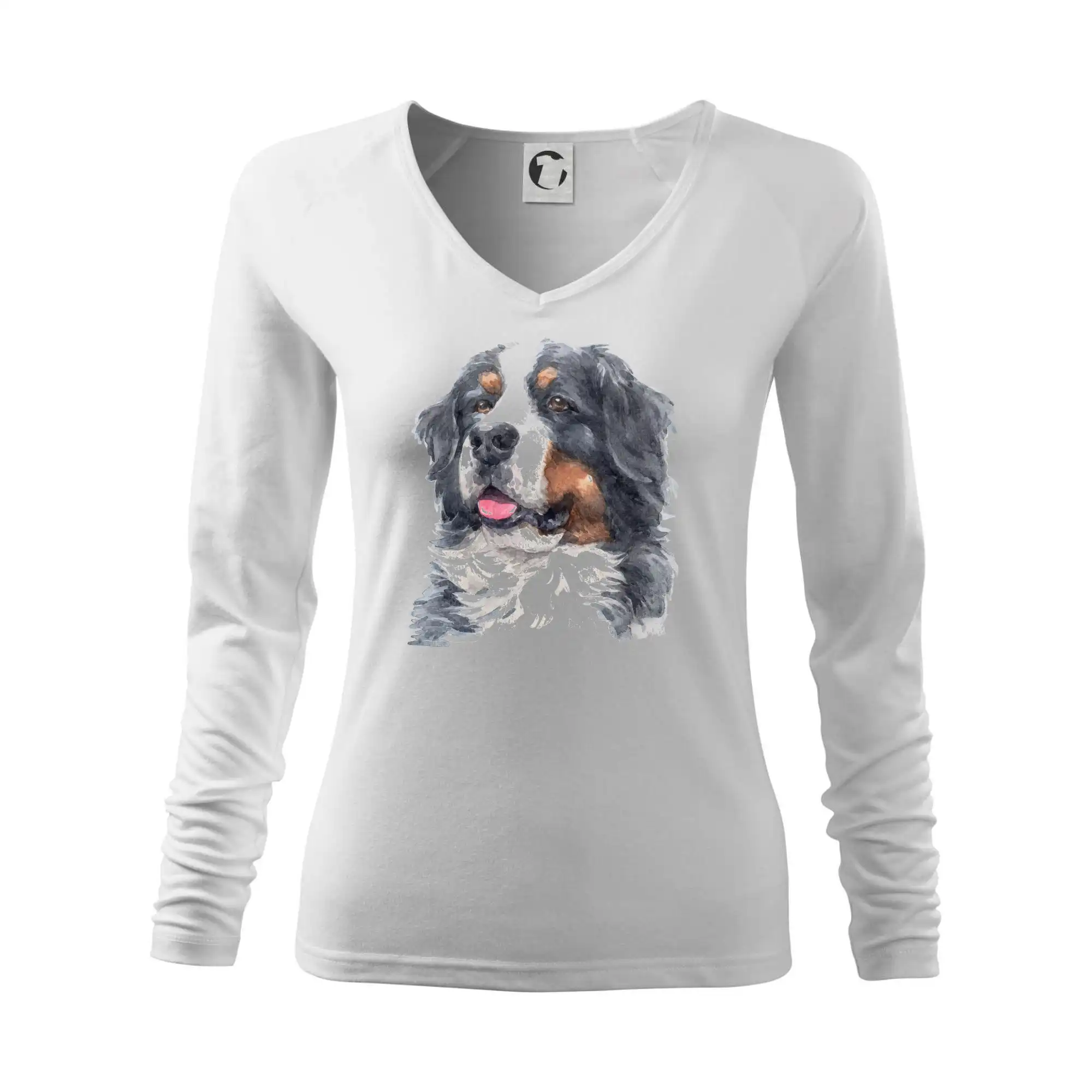 Bernský salašnícky pes na tričku - Bernský salašnícky pes -  hlava vodová farba - Tričko dámske Elegance