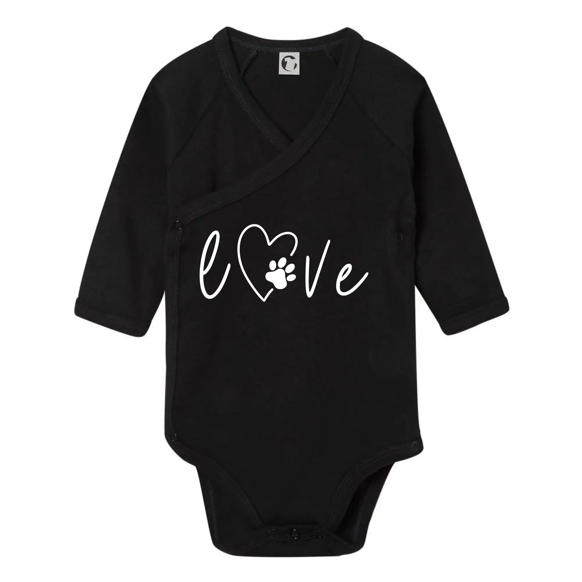 Vtipná tričká s mačkou - Love nápis zviera - Body zavinovacie s dlhým rukávom