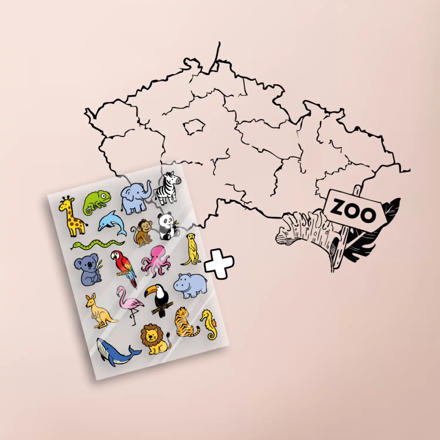 Tričko s mapou + ZOO nažehlovačky