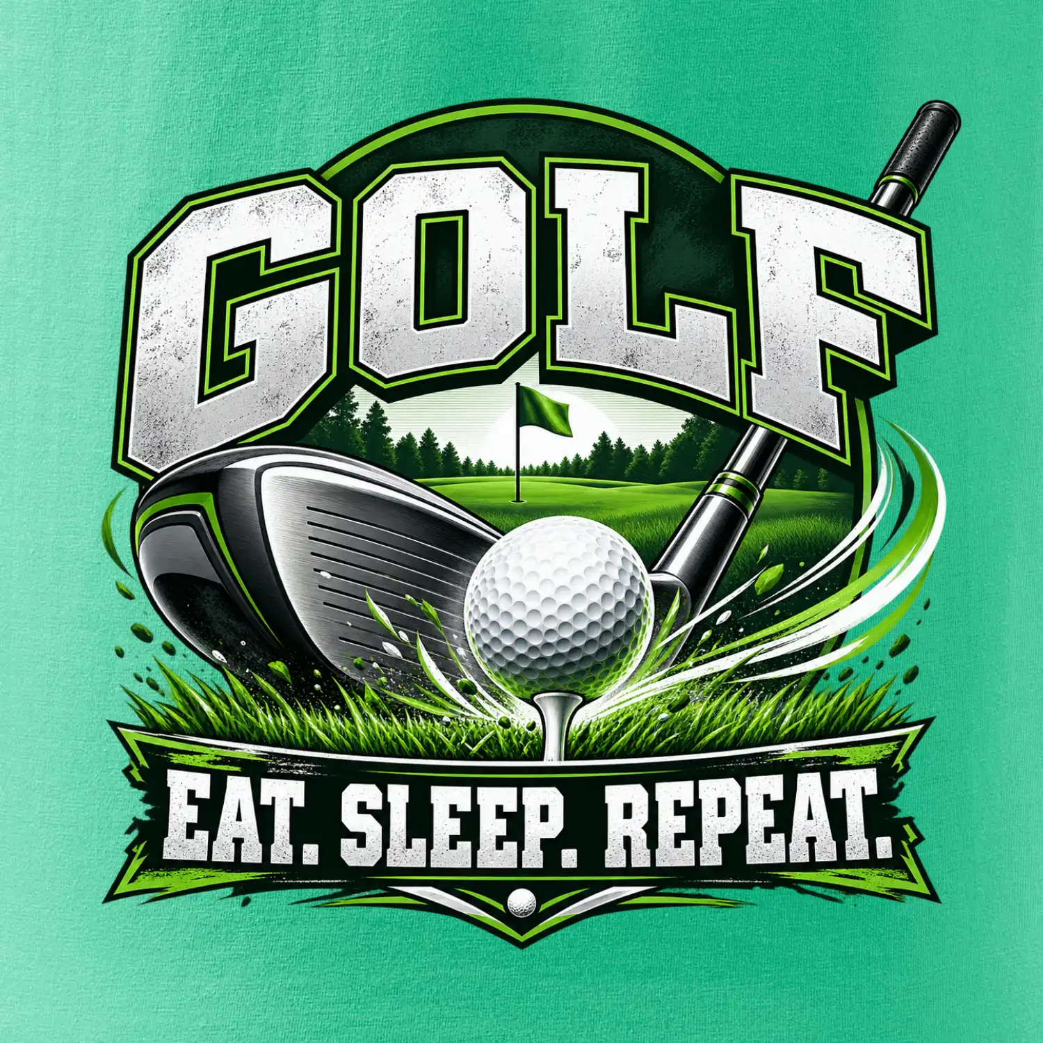 Golfová hůl s míčkem eat sleep repeat