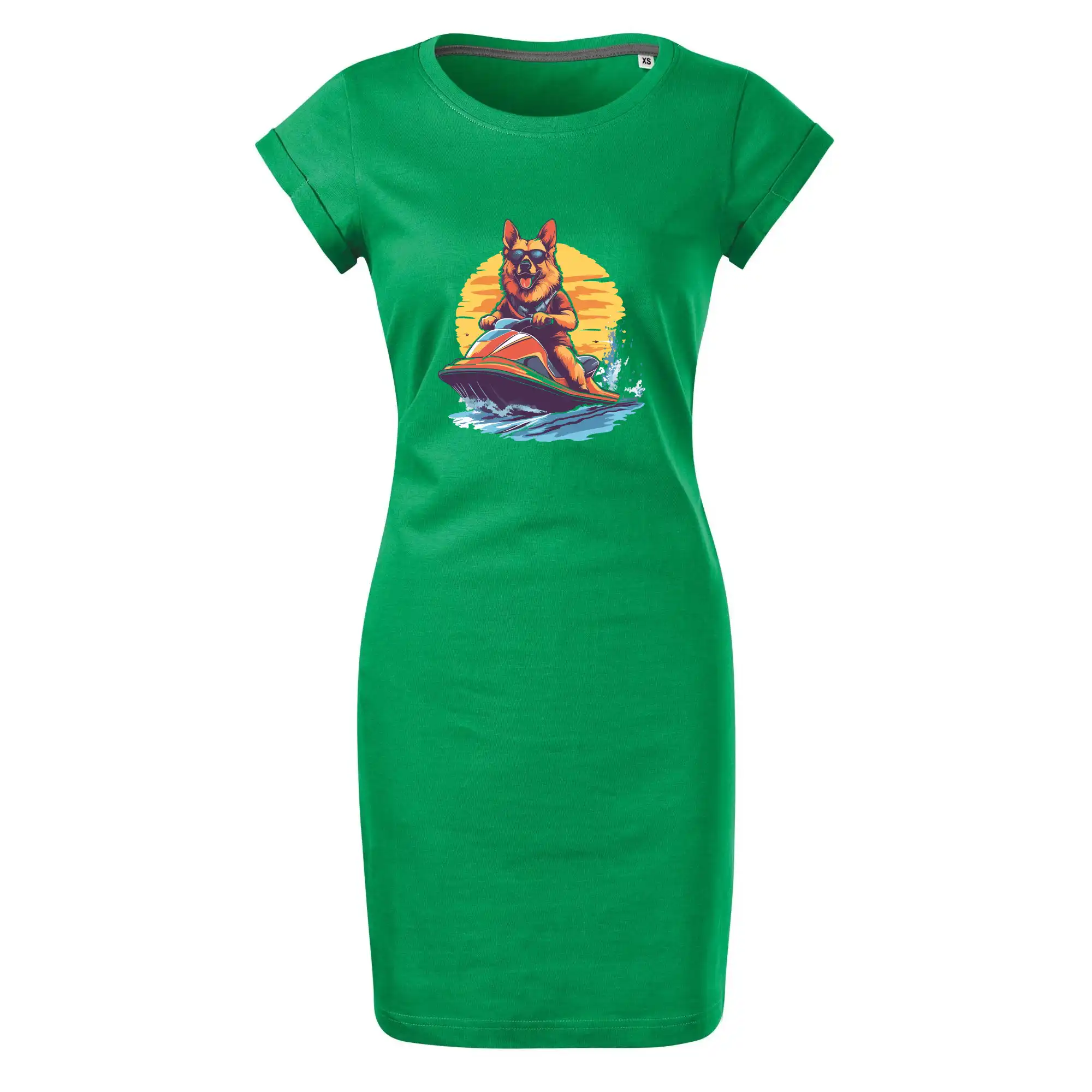 Německý ovčák na vodním skútru