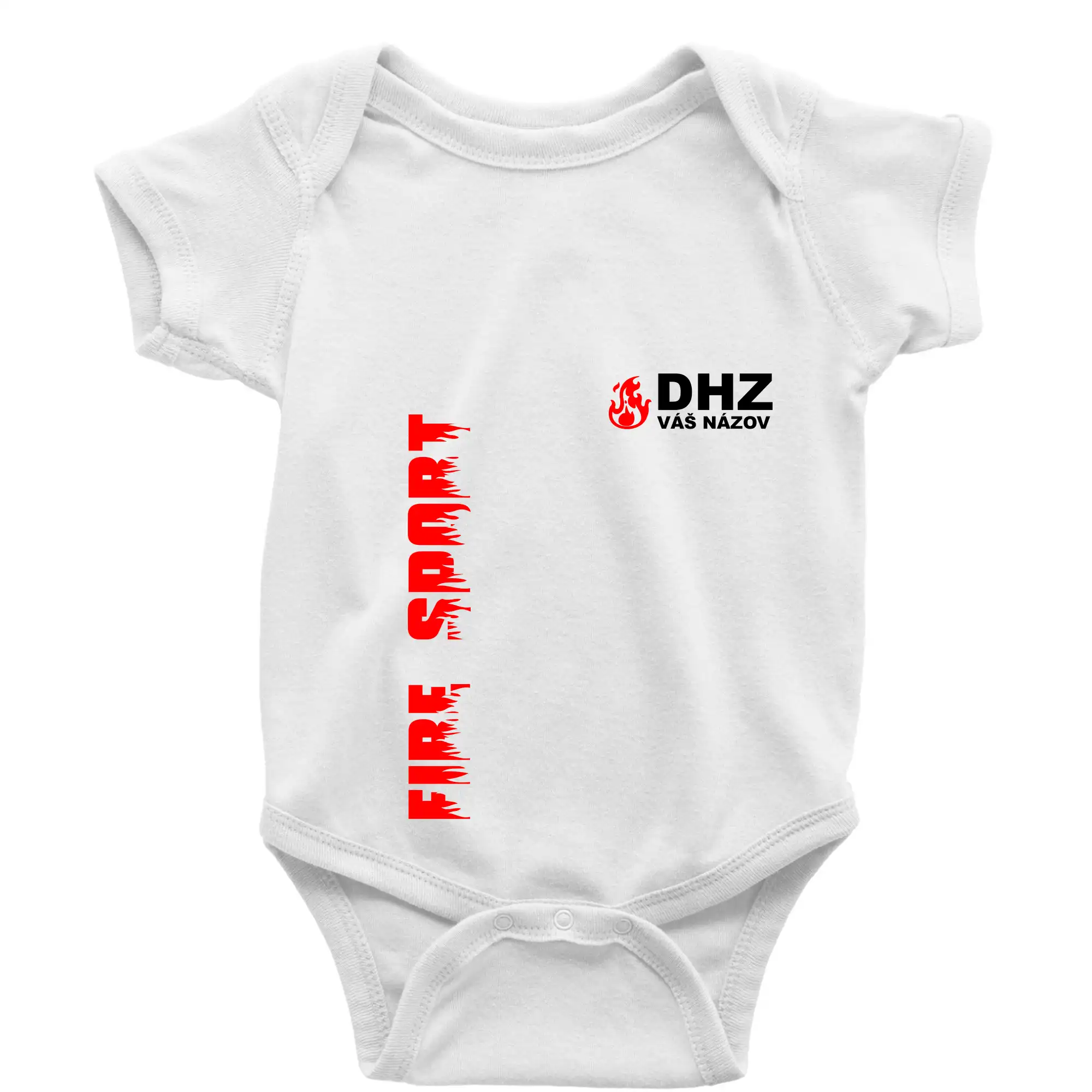 Originálne tričká pre hasičov - DHZ (oheň, firesport, názov sboru - vlastný nápis) - Body dojčenské s krátkym rukávom