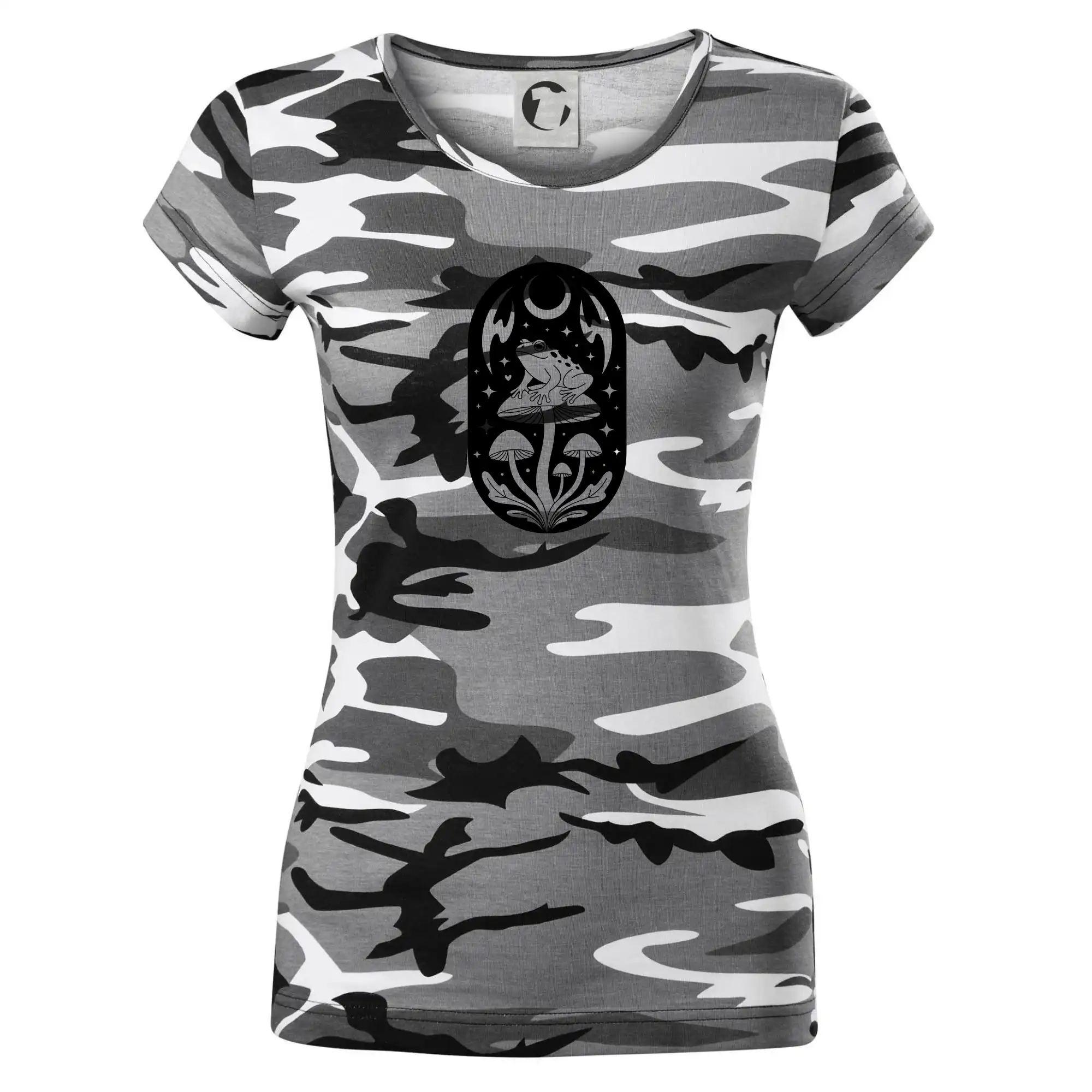 Goblincore černobílá oválná žába