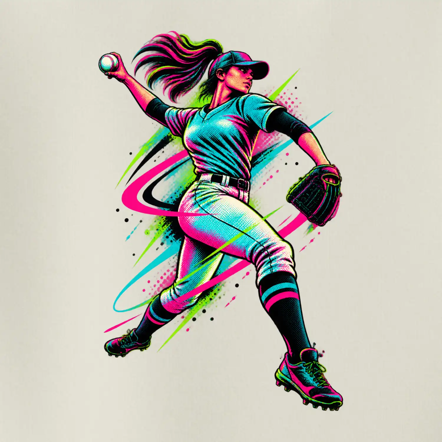 Baseballová nadhazovačka neonový pop art