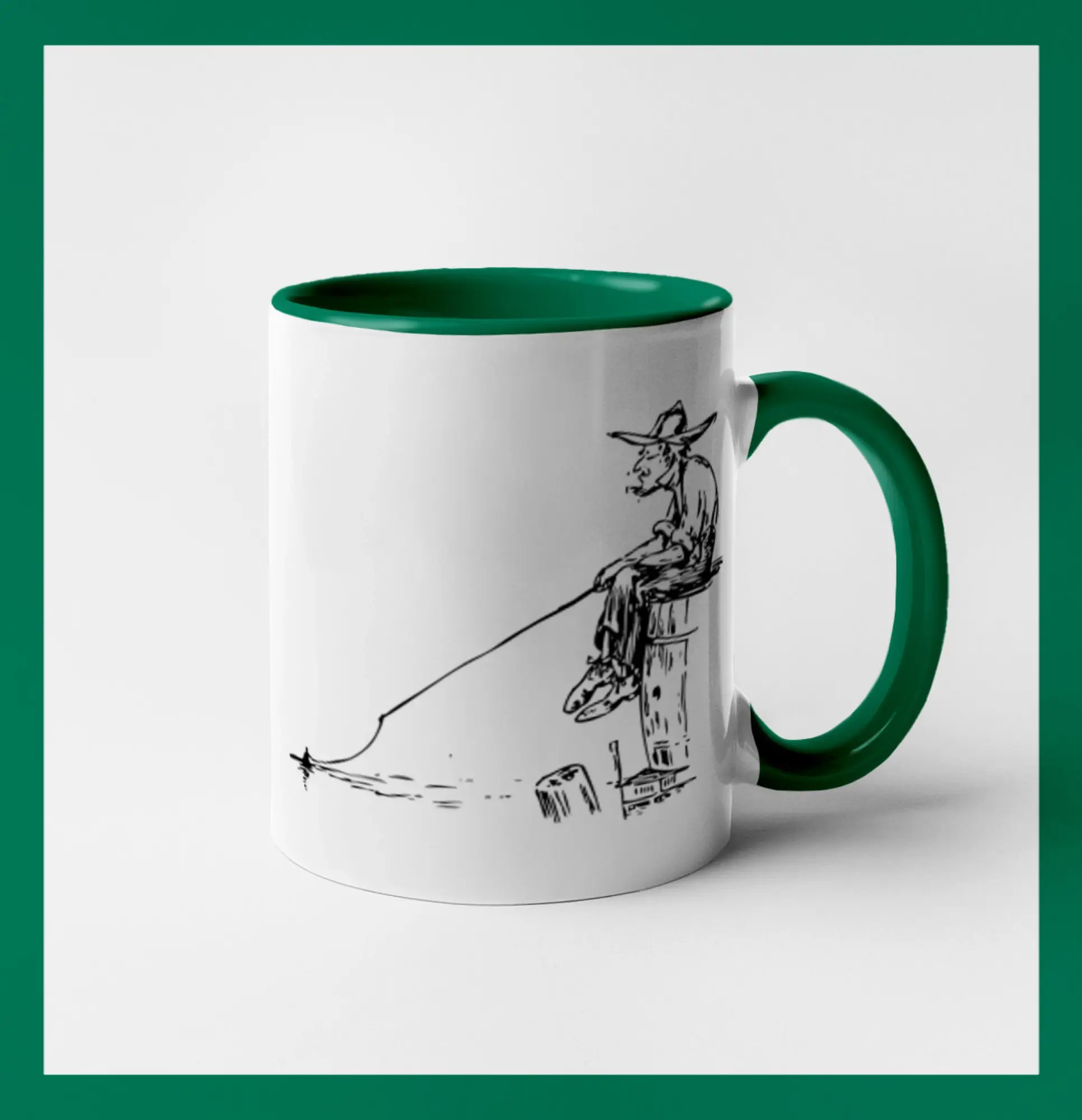 Kreslený rybár na pni