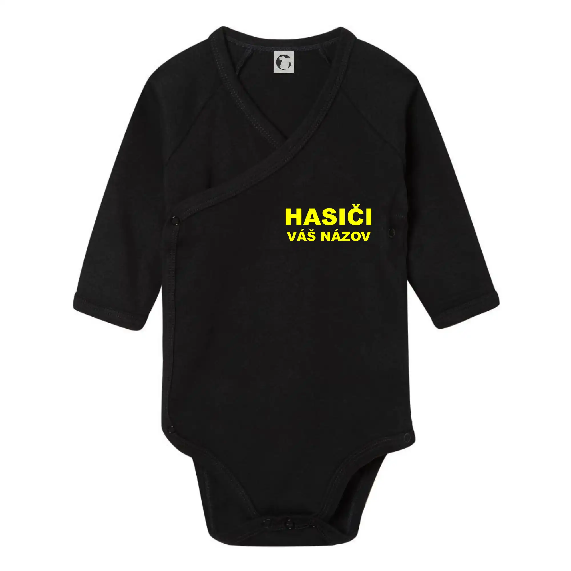 Originálne tričká pre hasičov - Hasiči - žltý nápis - váš názov zboru - Body zavinovacie s dlhým rukávom