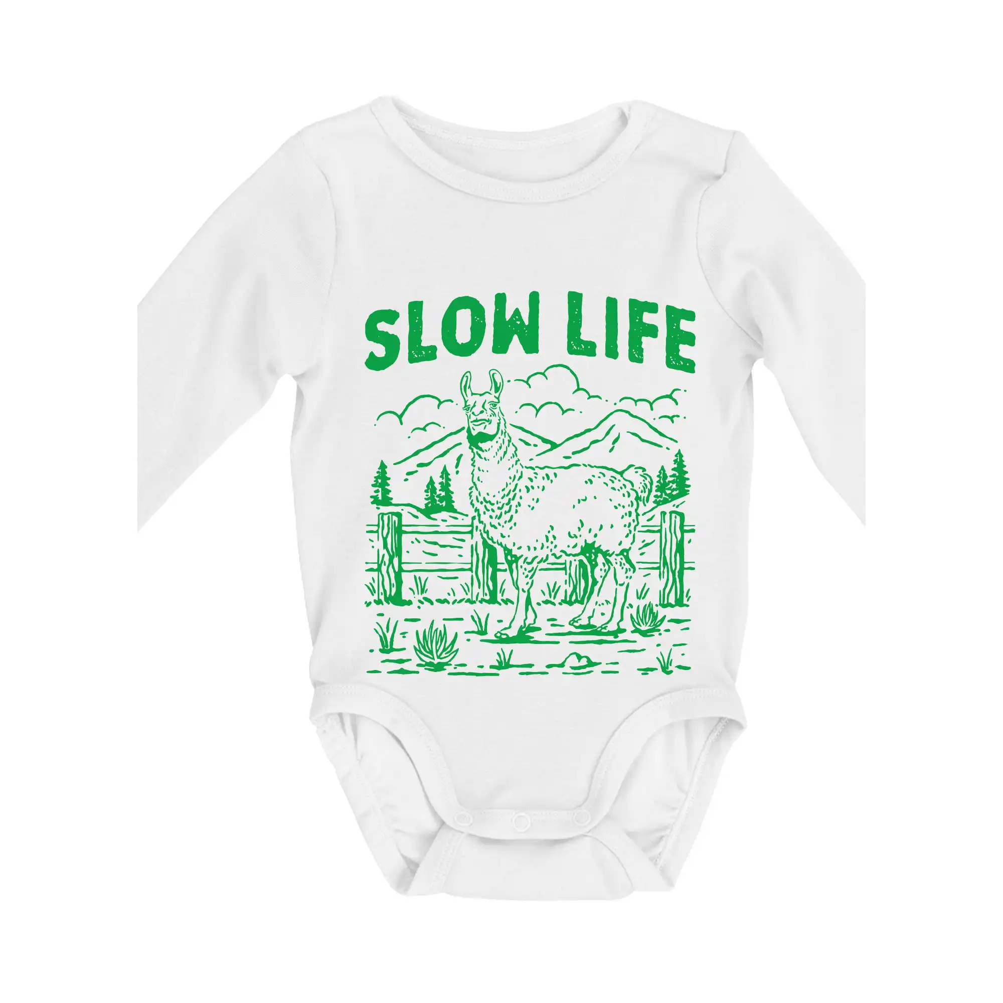 Tričká so zvieratami - Slow Life Lama - Body dojčenské s dlhým rukávom