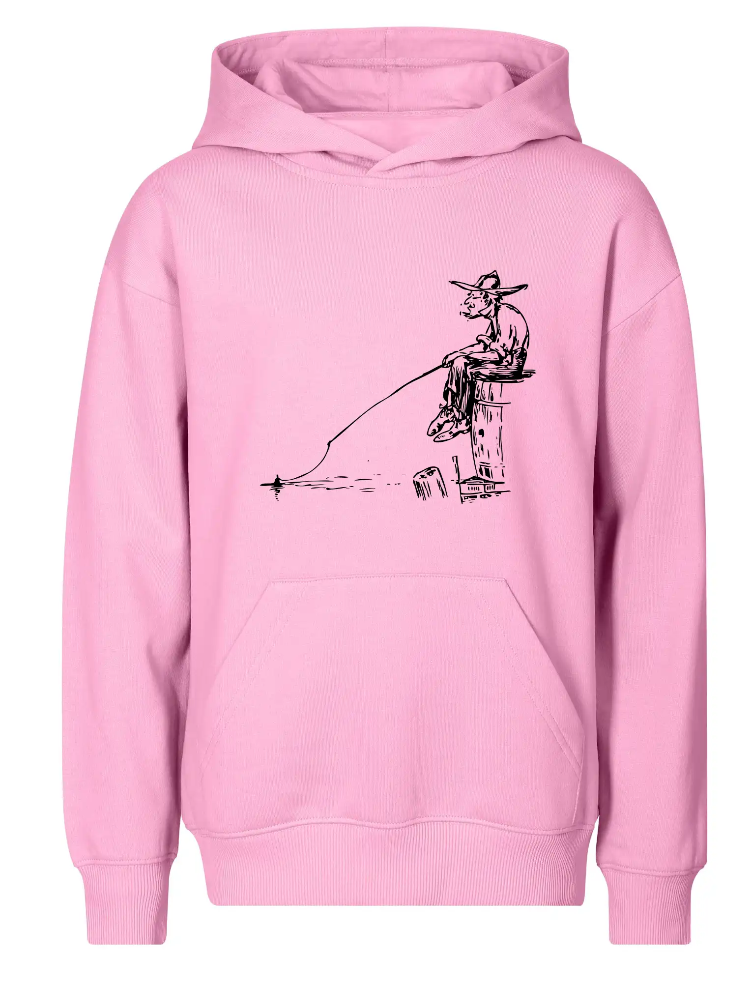 Kreslený rybár na pni