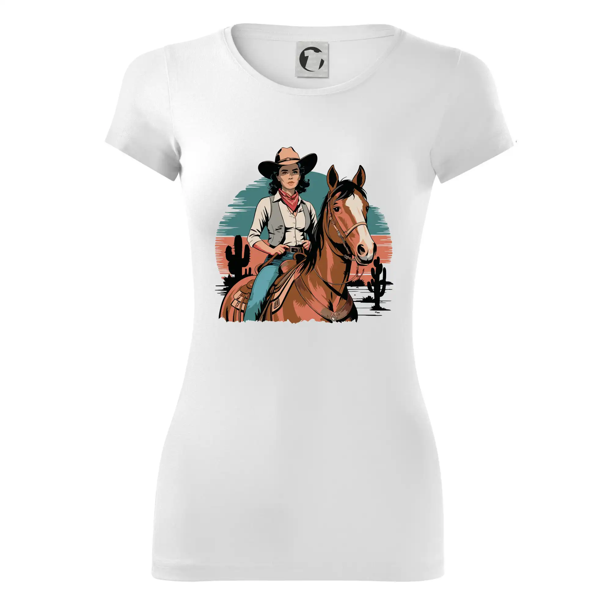 Tričká s koňmi - Cowgirl vintage na koni - Dámske tričko Glance - Priliehavejší strih