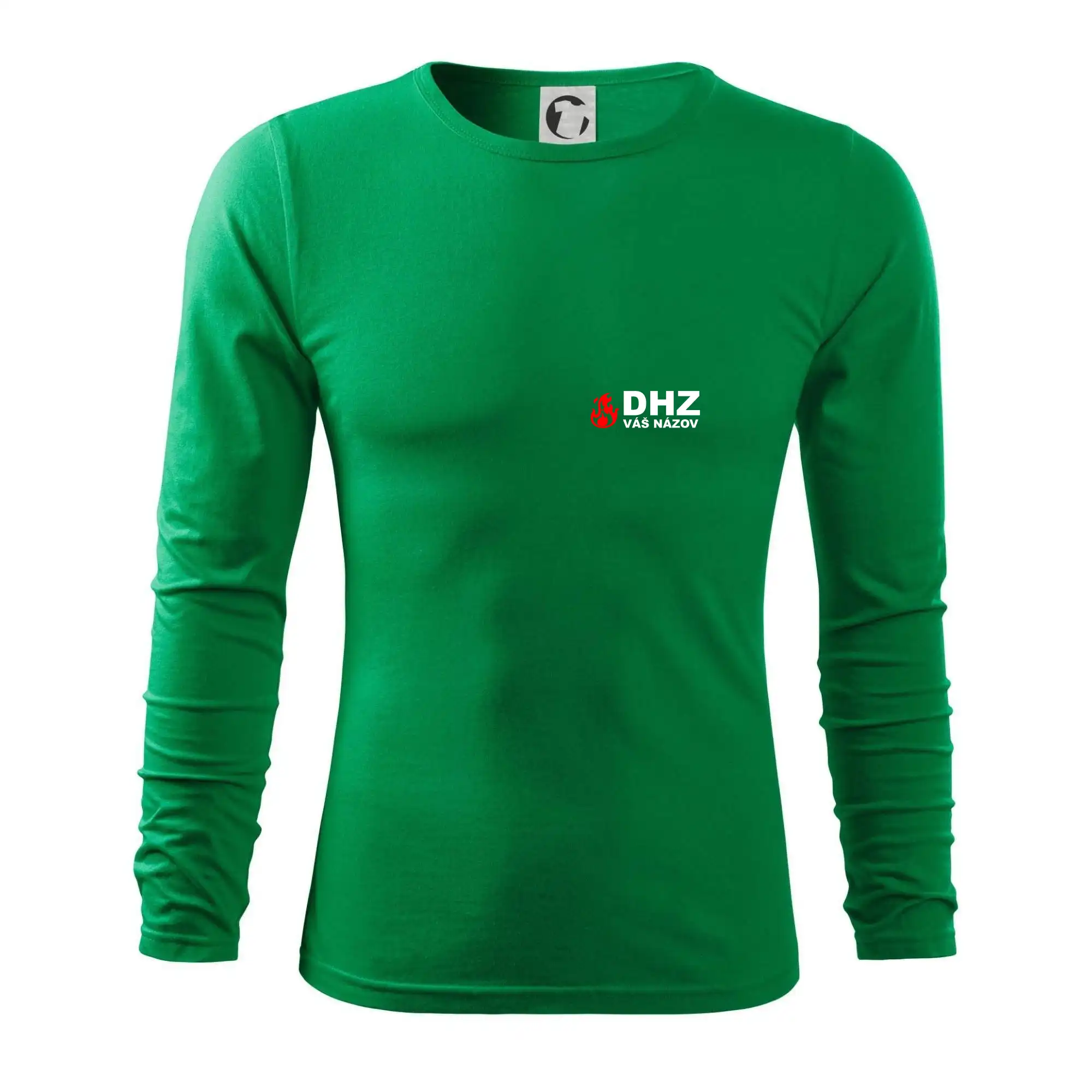 Originálne tričká pre hasičov - DHZ (oheň, názov sboru - vlastný nápis) - Tričko s dlhým rukávom FIT-T long sleeve