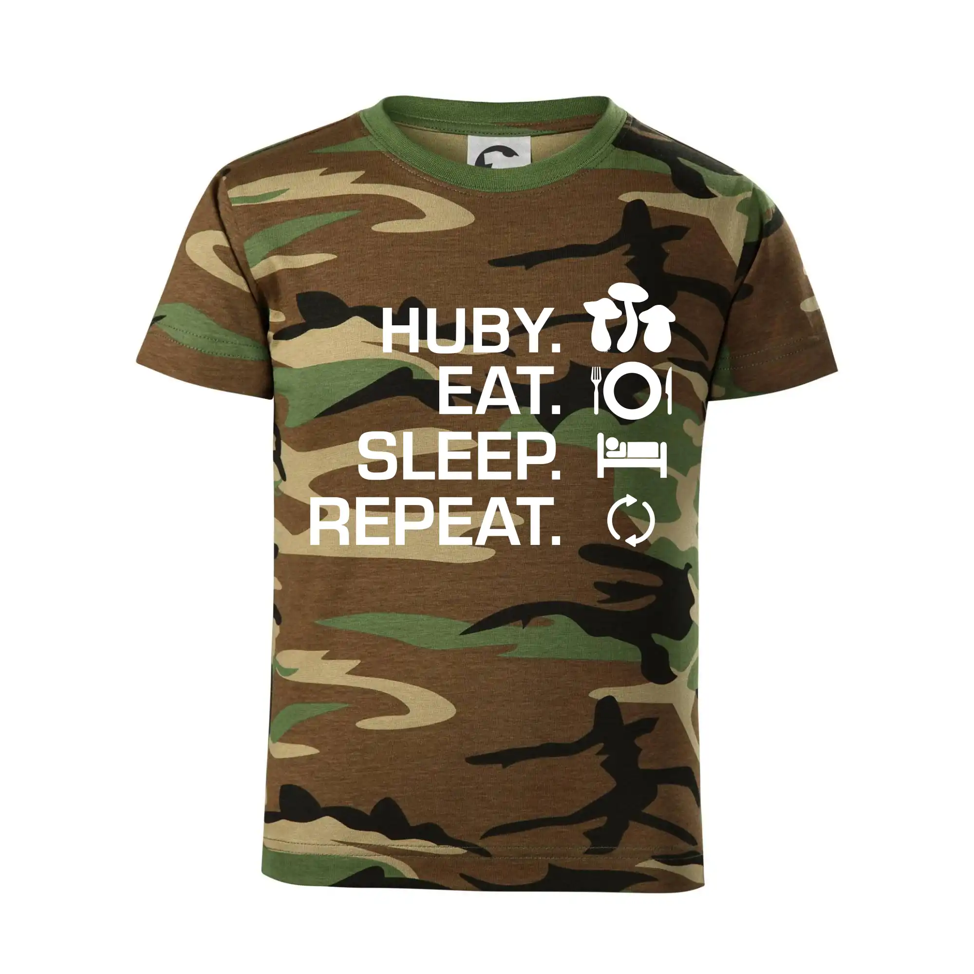 Tričká na chalupu - Huby Eat Sleep Repeat - Detské maskáčové tričko