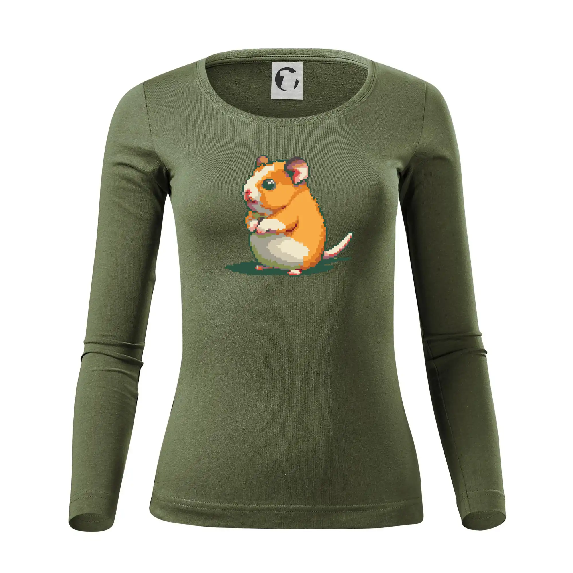 Tričká so zvieratami - Škrečok pixel - Dámske tričko FIT-T LS - zužené