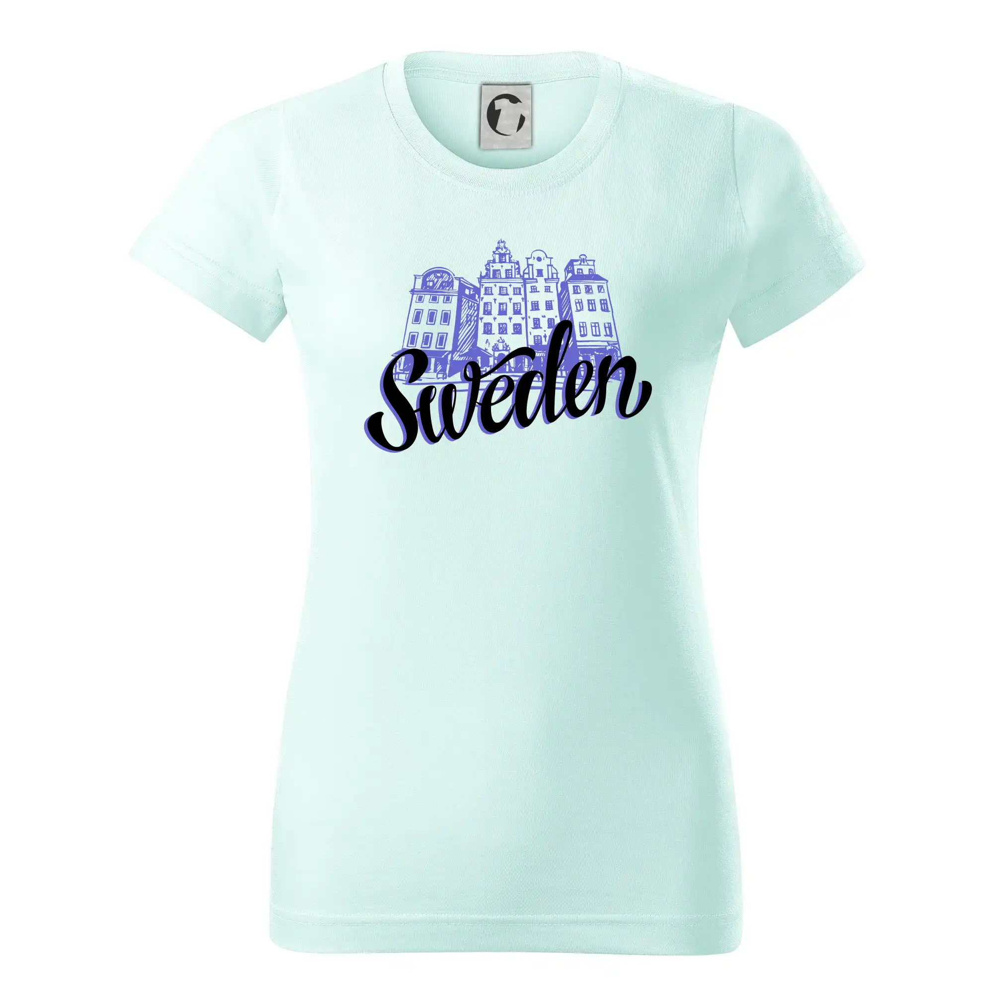 Ostatné mestá / miesta - Sweden Lettering - Dámske tričko basic - ľahko voľnejšie a dlhšie