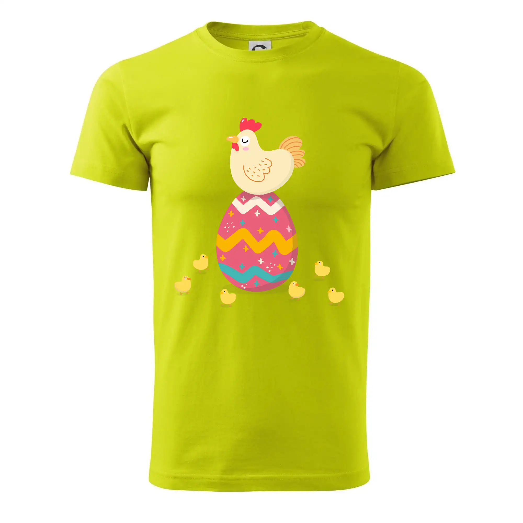 Slepice sedící na velikonočním vejci