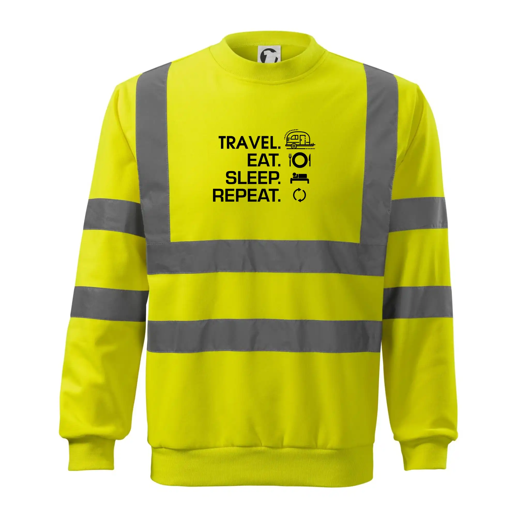Trička na kempovanie - Eat sleep travel - Malý príves - Reflexná mikina