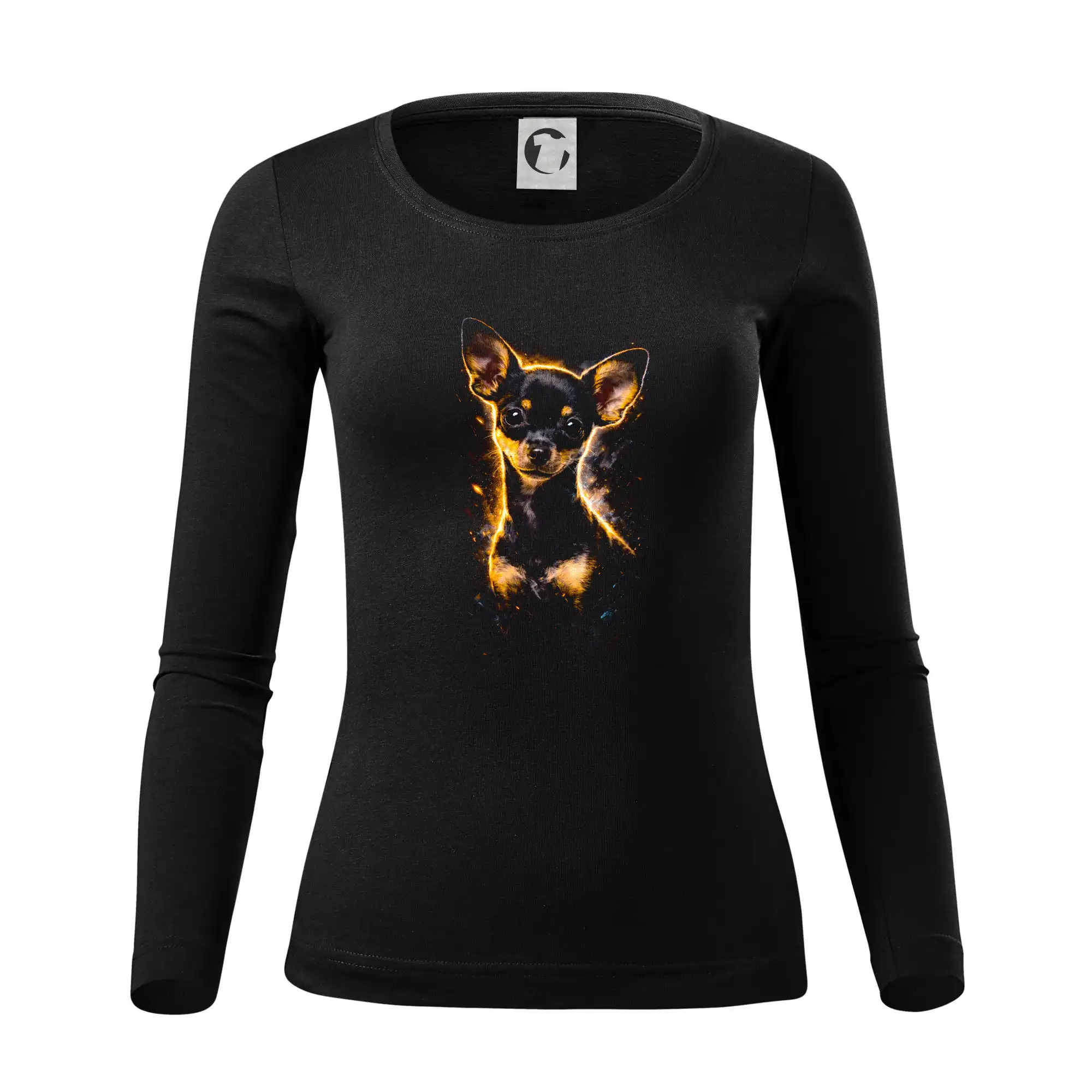 Čivava - Obrázok poltón čivava čierna - Dámske tričko FIT-T LS - zužené