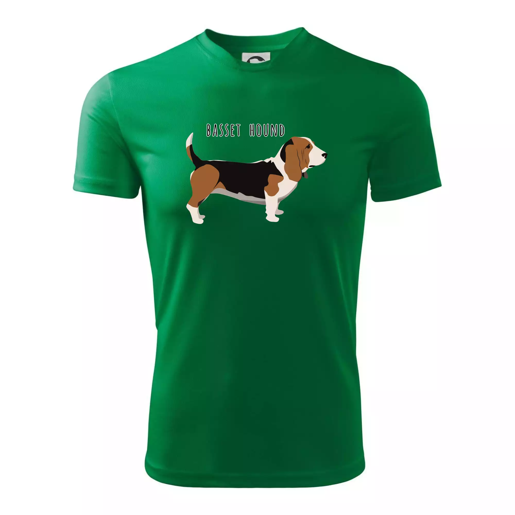 Basset hound pes s nápisem