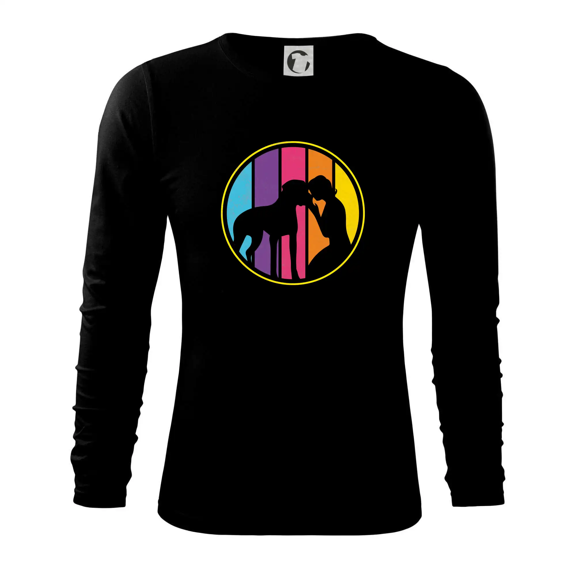 Ostatné psie plemená - Retro kruh - boxer a dievča - Tričko s dlhým rukávom FIT-T long sleeve