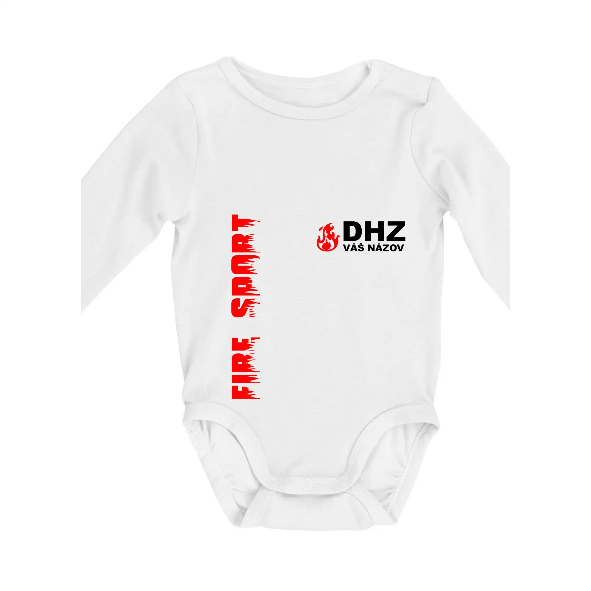 Originálne tričká pre hasičov - DHZ (oheň, firesport, názov sboru - vlastný nápis) - Body dojčenské s dlhým rukávom