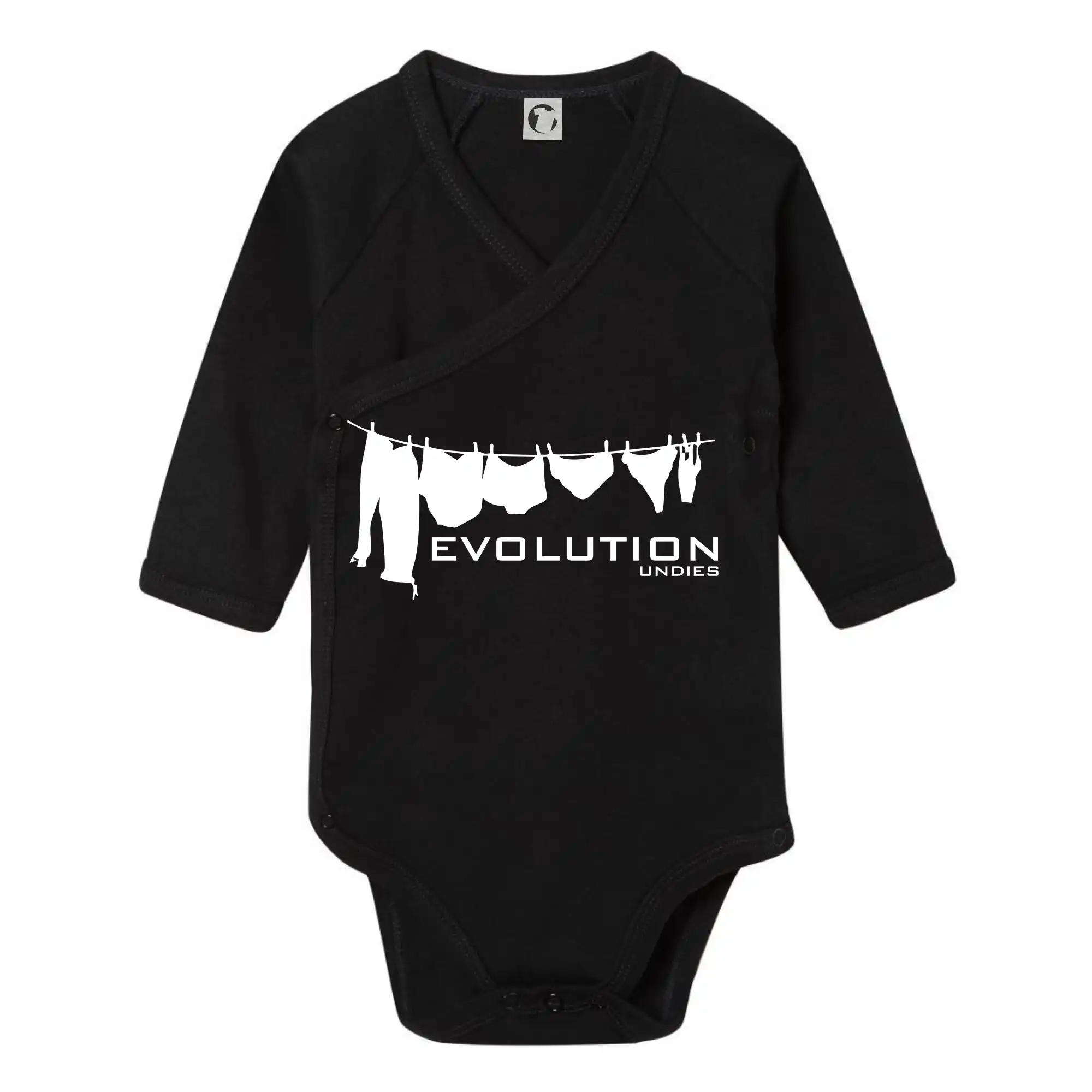 Tričká s potlačou evolúcia - Evolúcia spodnej bielizne - Body zavinovacie s dlhým rukávom