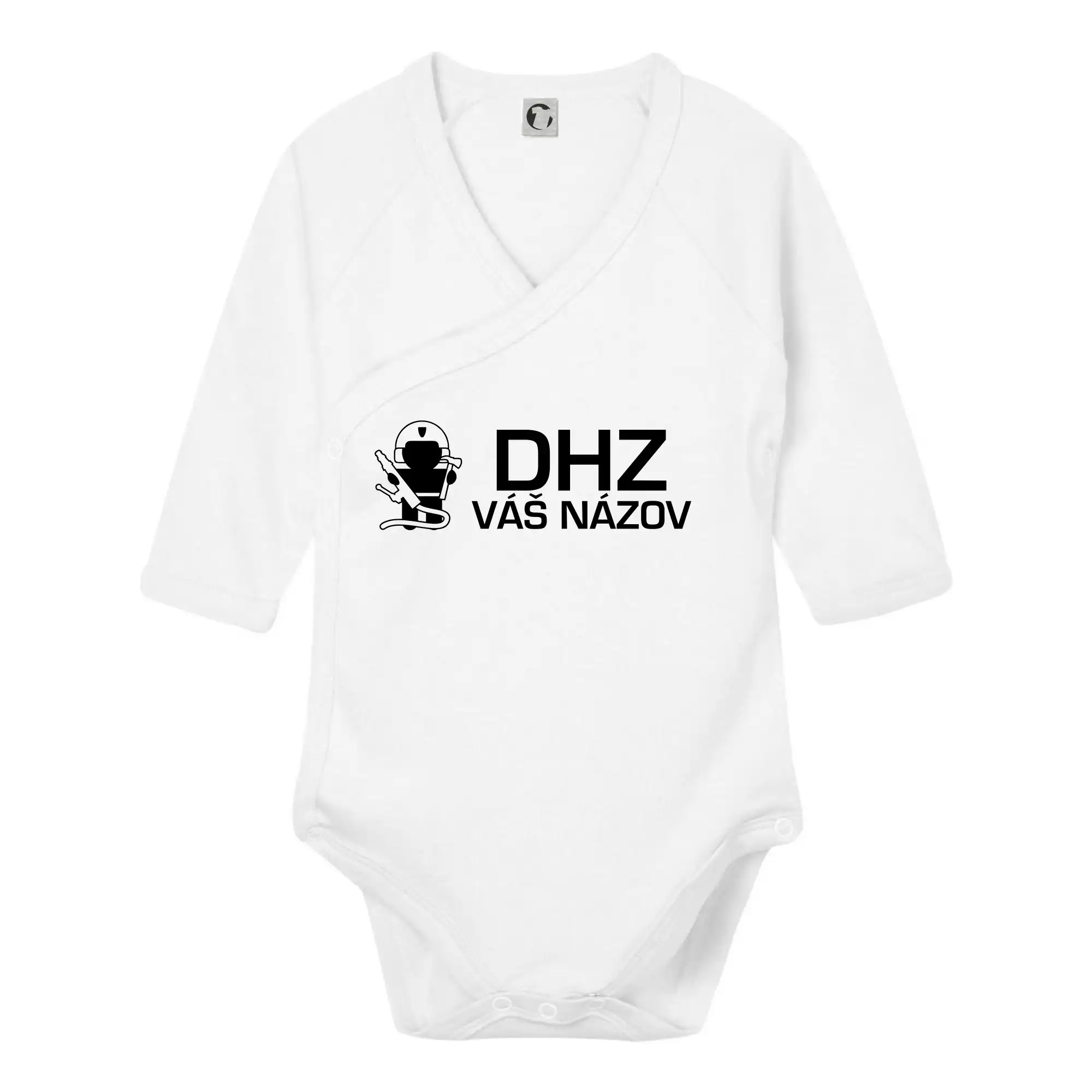 Originálne tričká pre hasičov - DHZ postavička - vlastný nápis - Body zavinovacie s dlhým rukávom