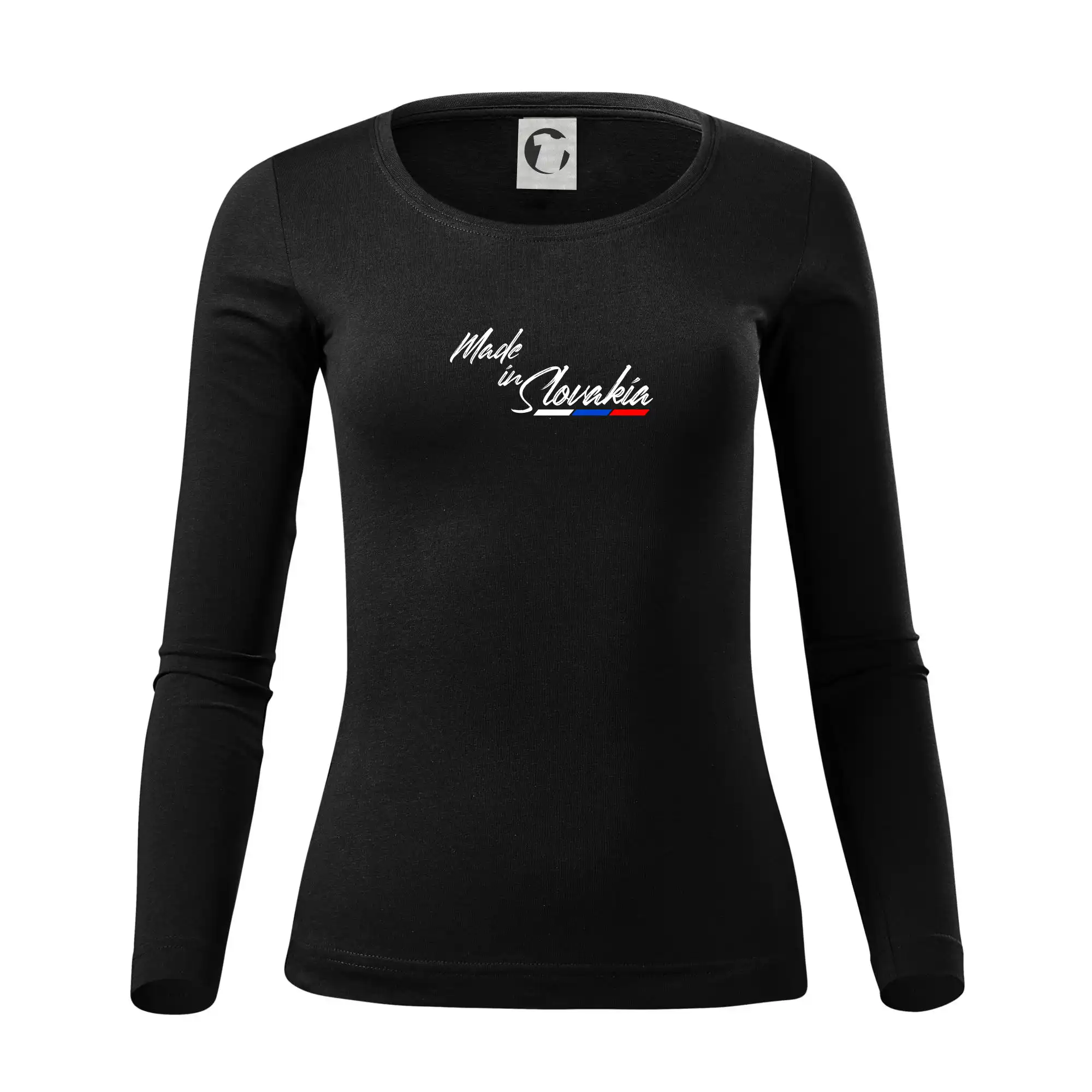 Motívy štátnych vlajok - Made in Slovakia - písacie písmo - Dámske tričko FIT-T LS - zužené
