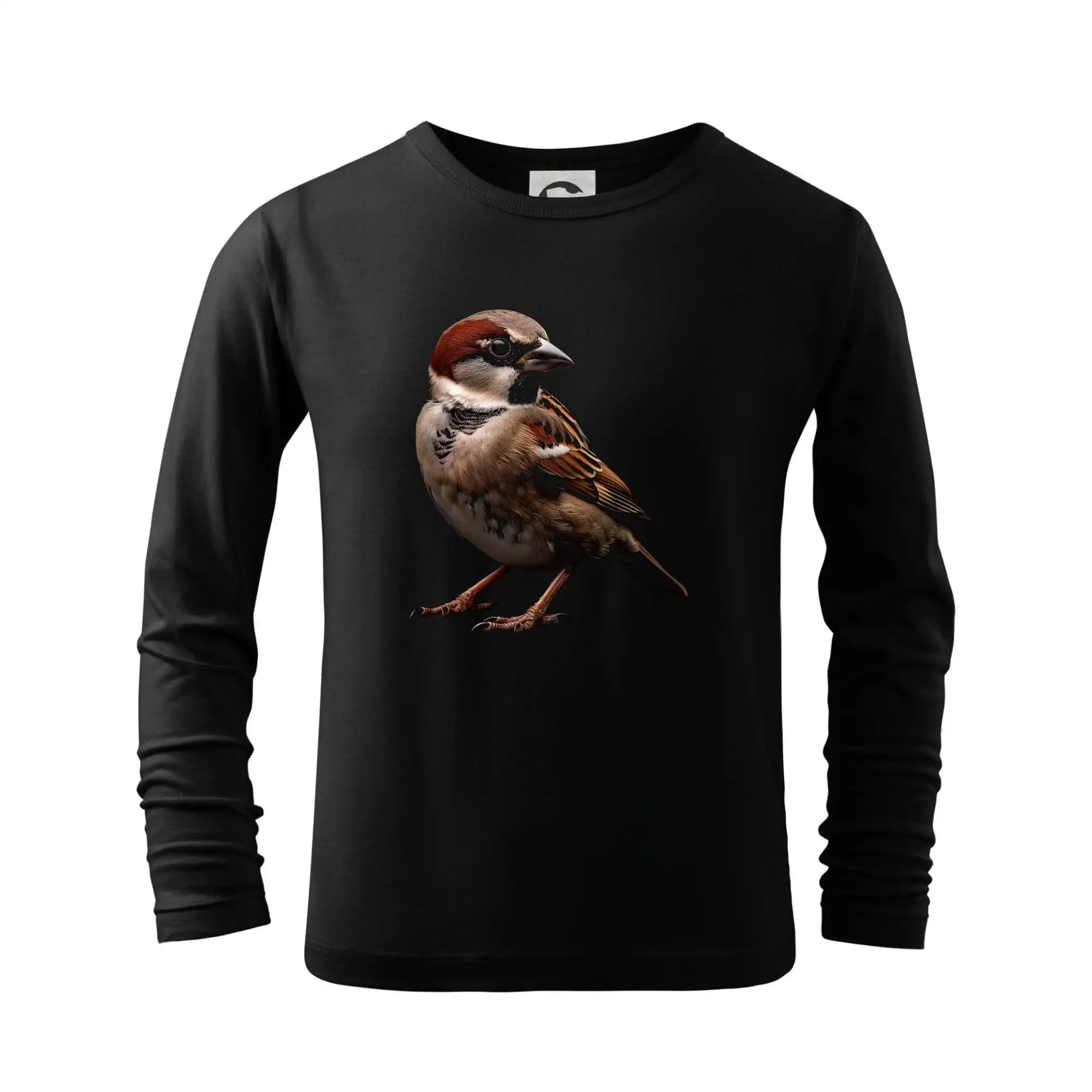 Tričko s motívmi vtákov - Vrabec poľná čierna fotka - Tričko detské Long Sleeve