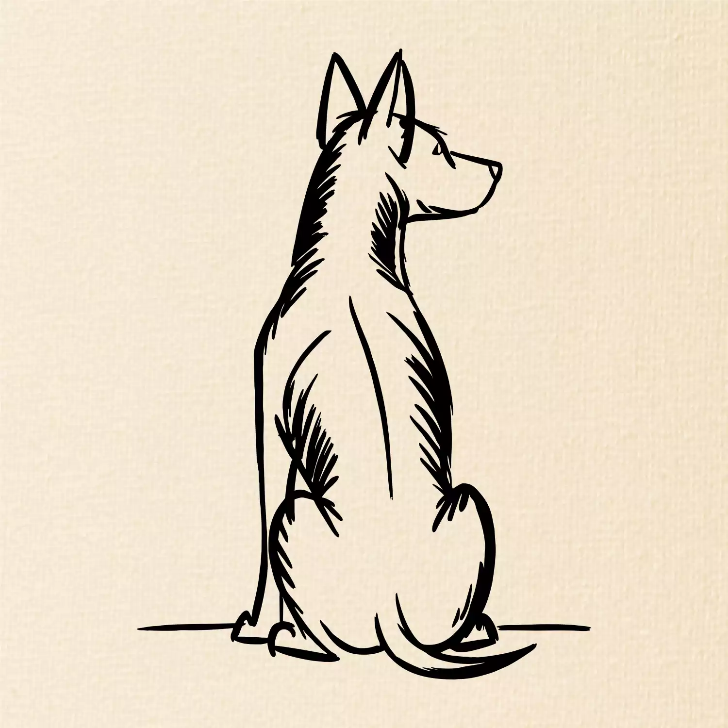 Pes kreslený zezadu