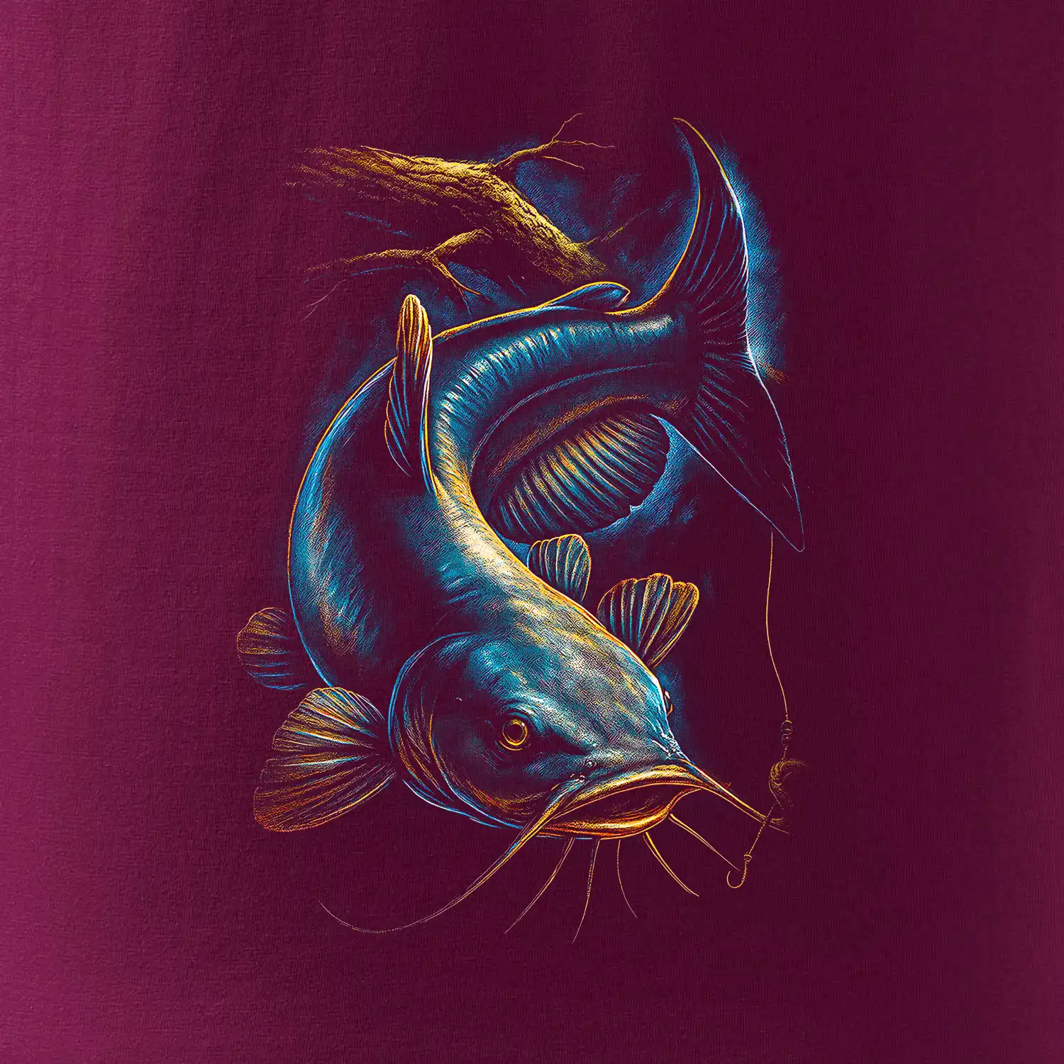 Obrázek sumec a kus stromu