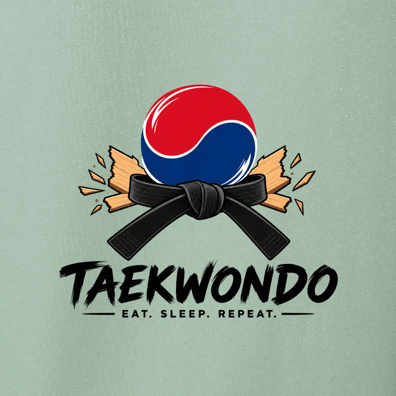 Taekwondo pás a rozlomená deska eat sleep repeat