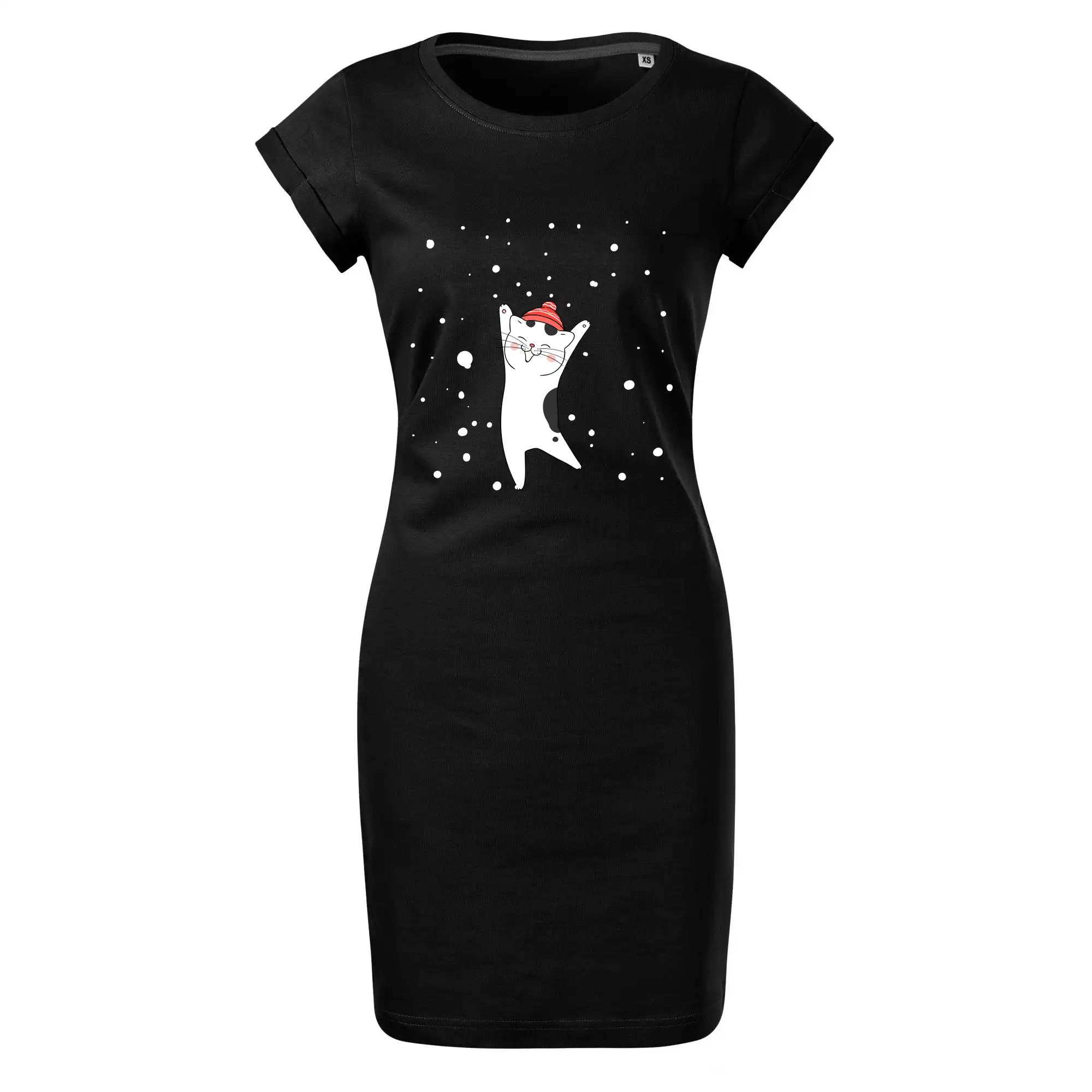 Veselá kočka v zimní čepici