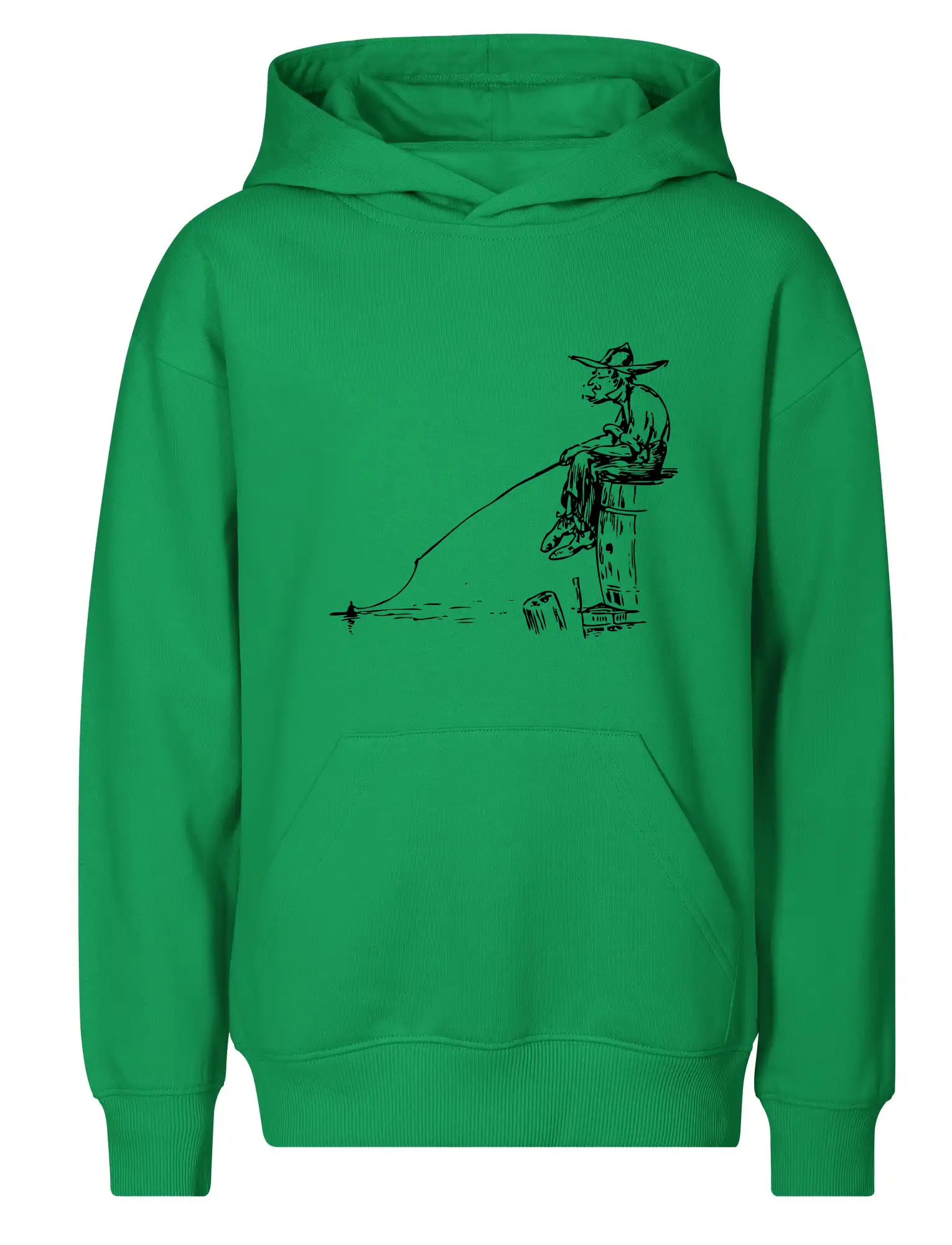 Kreslený rybár na pni