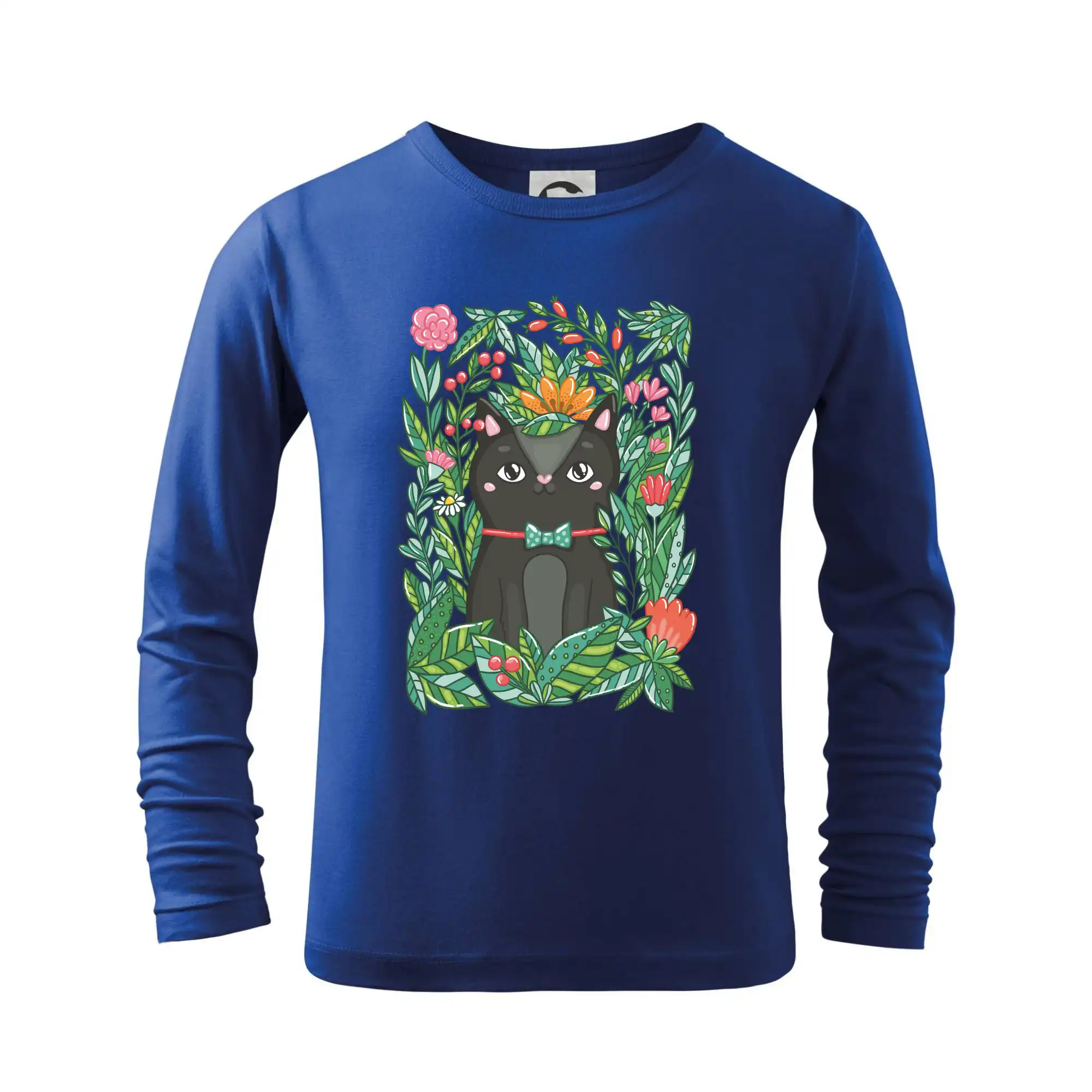 Vtipná tričká s mačkou - Mačka s kvetmi maľované - Tričko detské Long Sleeve