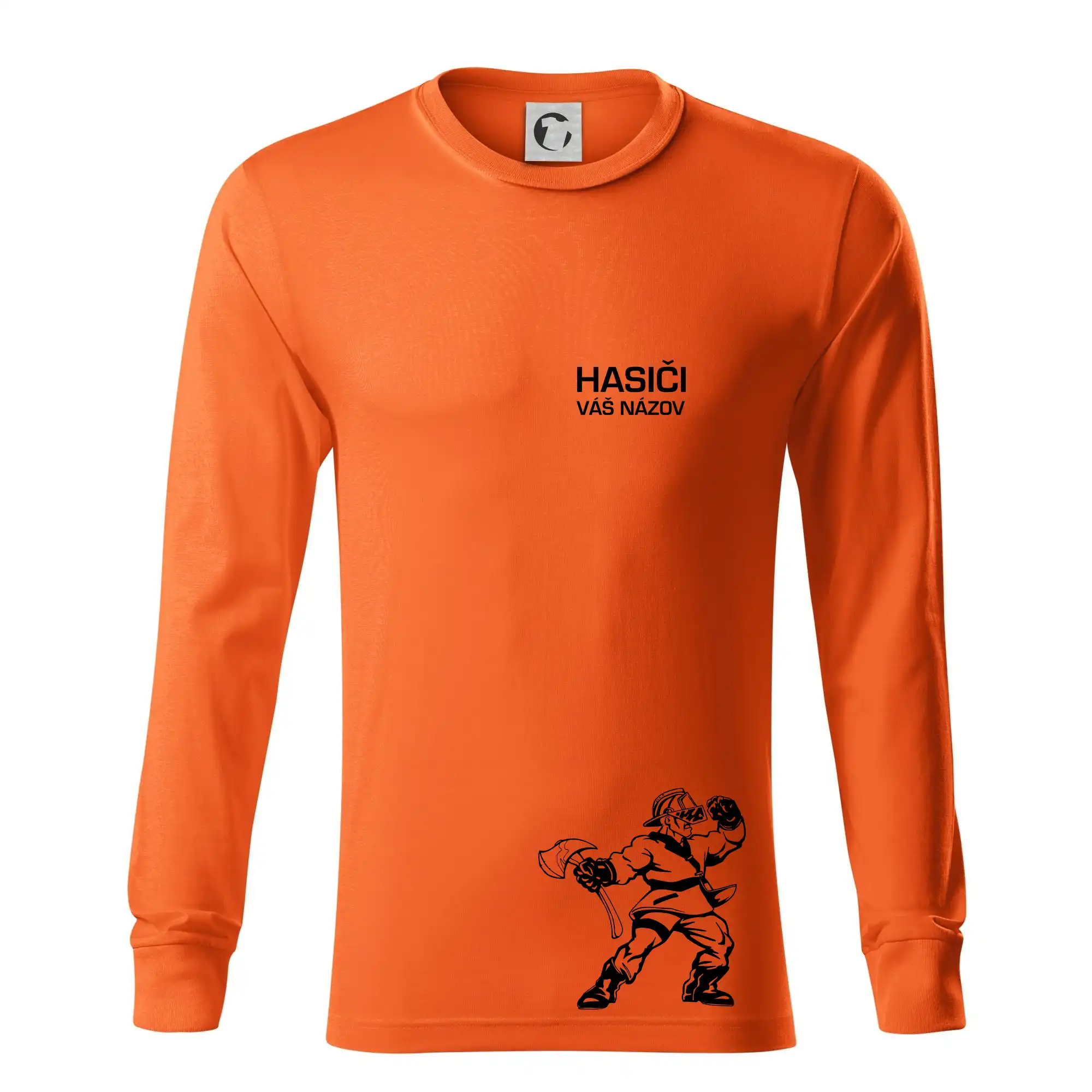 Originálne tričká pre hasičov - Hasič postava - vlastný názov - Tričko s dlhým rukávom LS R05