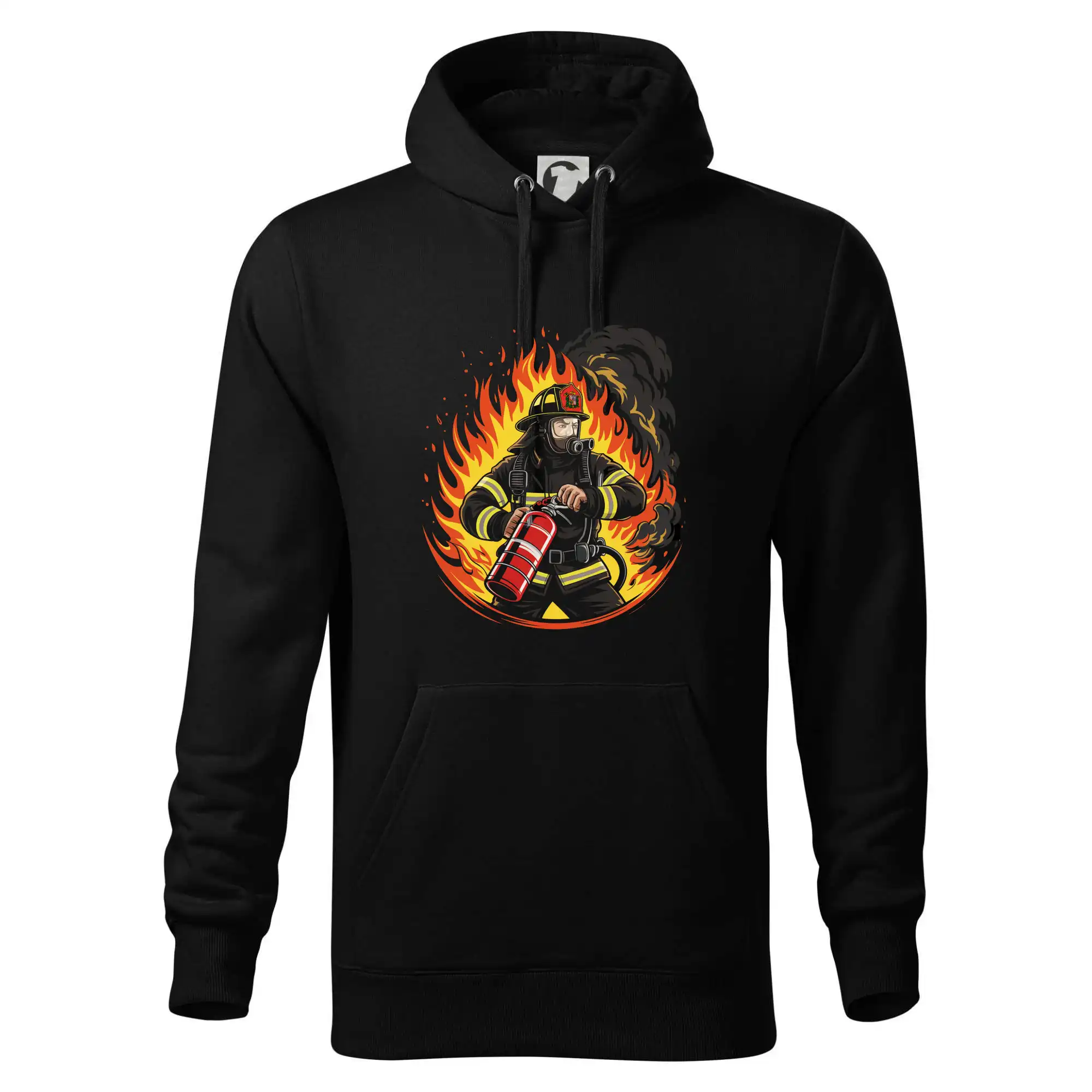 Originálne tričká pre hasičov - Hasič v ohni s minimaxem - Mikina pánska Cape s kapucňou