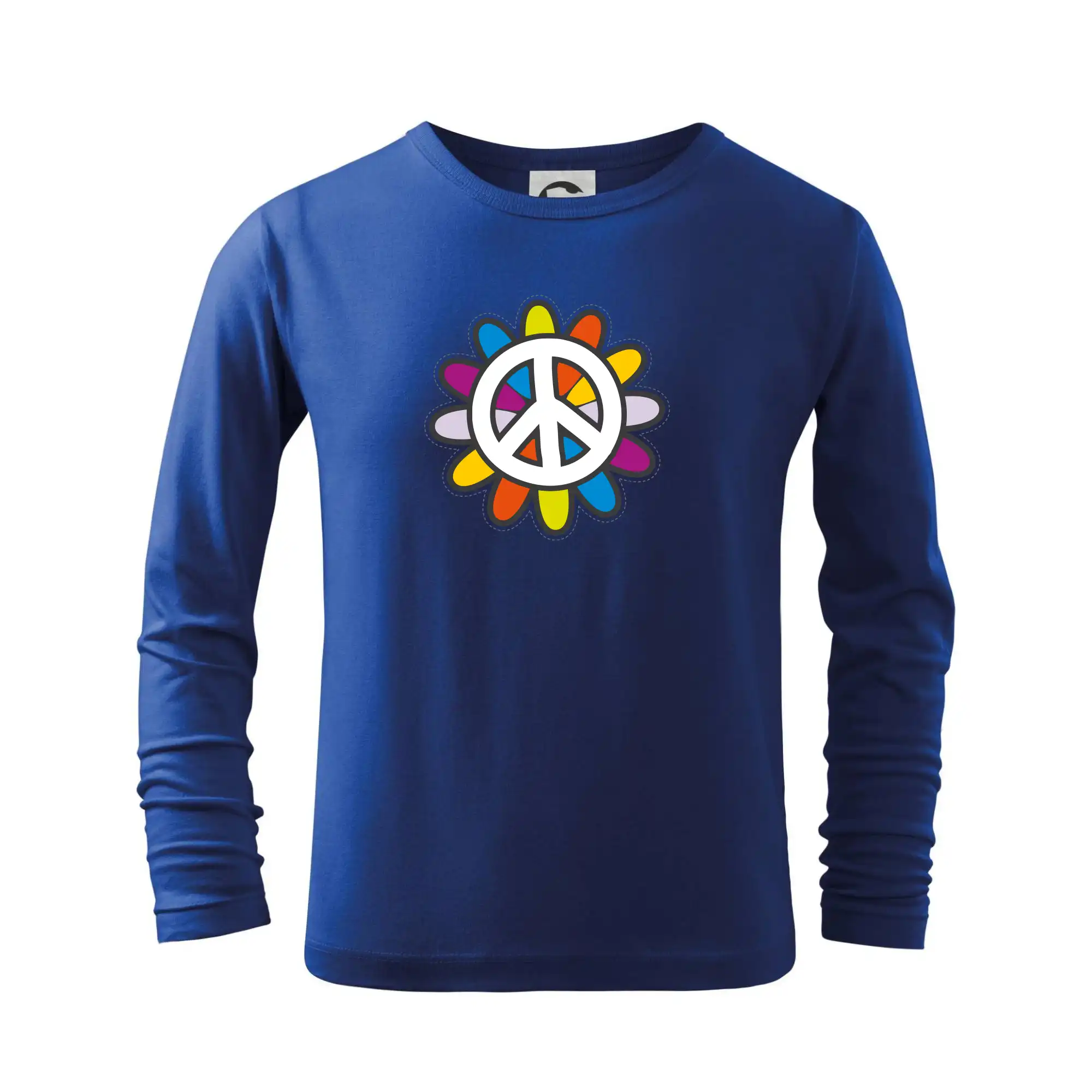 Tričká pre pohodový ľudí - Peace symbol s kreslenou kvetinou - Tričko detské Long Sleeve