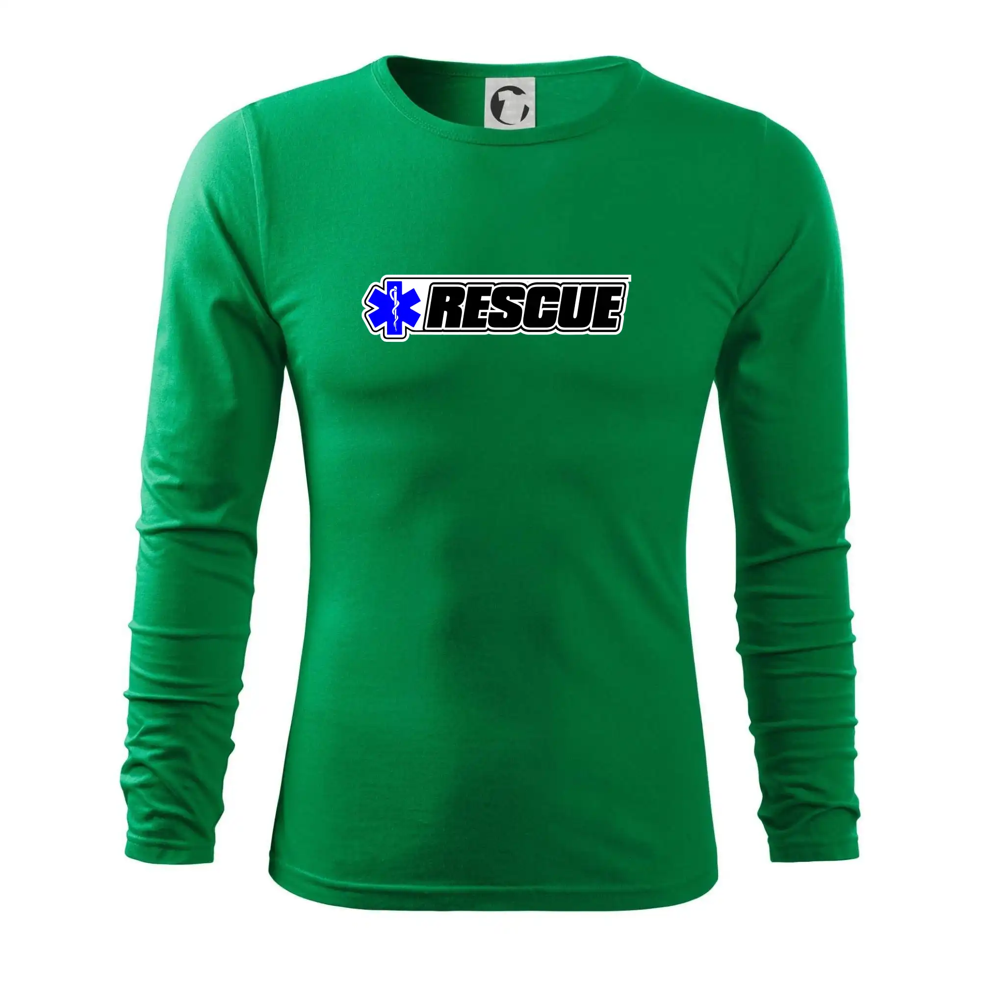 Tričká a mikiny pre záchranárov a lekárov - Kvalitné oblečenie pre zdravotníkov - Záchranár rescue kríž modrý - Tričko s dlhým rukávom FIT-T long sleeve