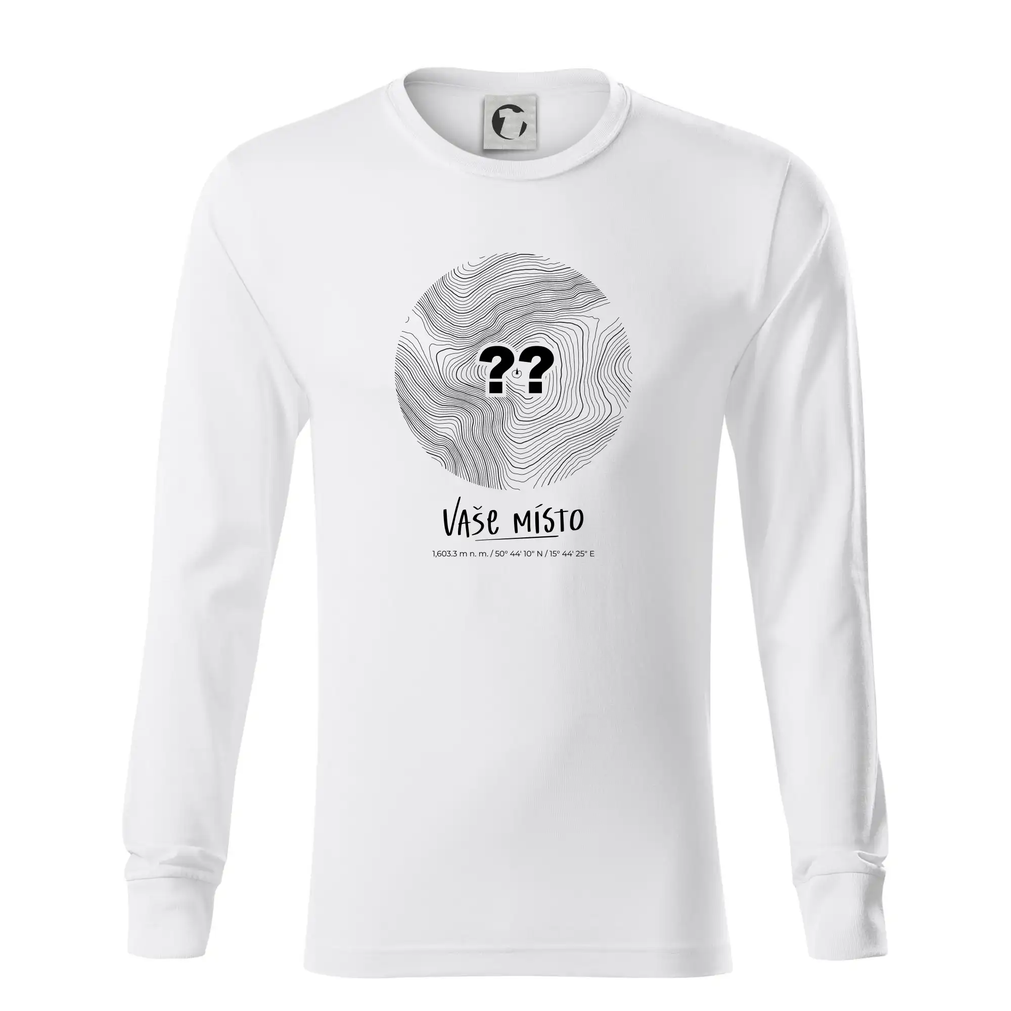 Tričká s vrstevnicami – originálne horské motívy - Vaše miesto - vrstevnice v kruhu - Tričko s dlhým rukávom LS R05