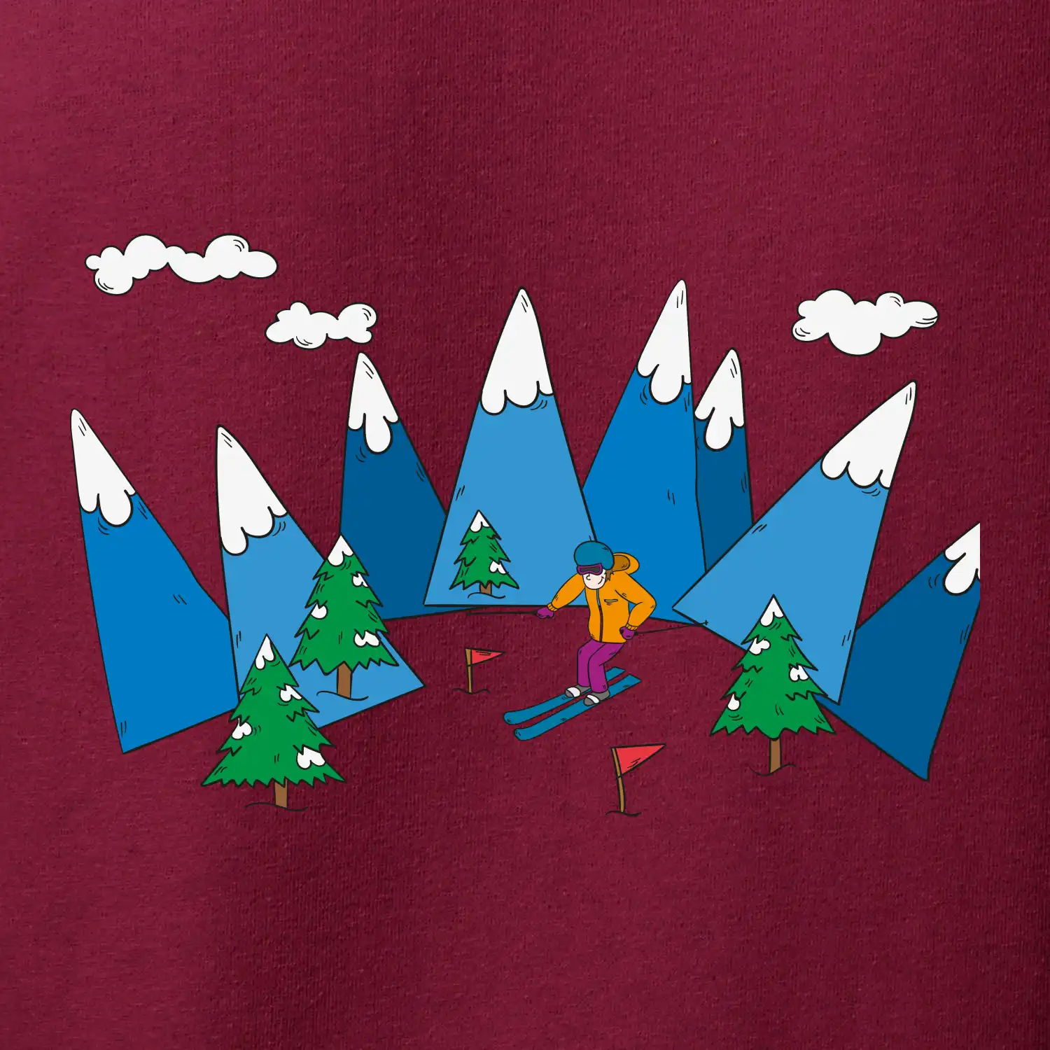 Lyžař a barevné hory