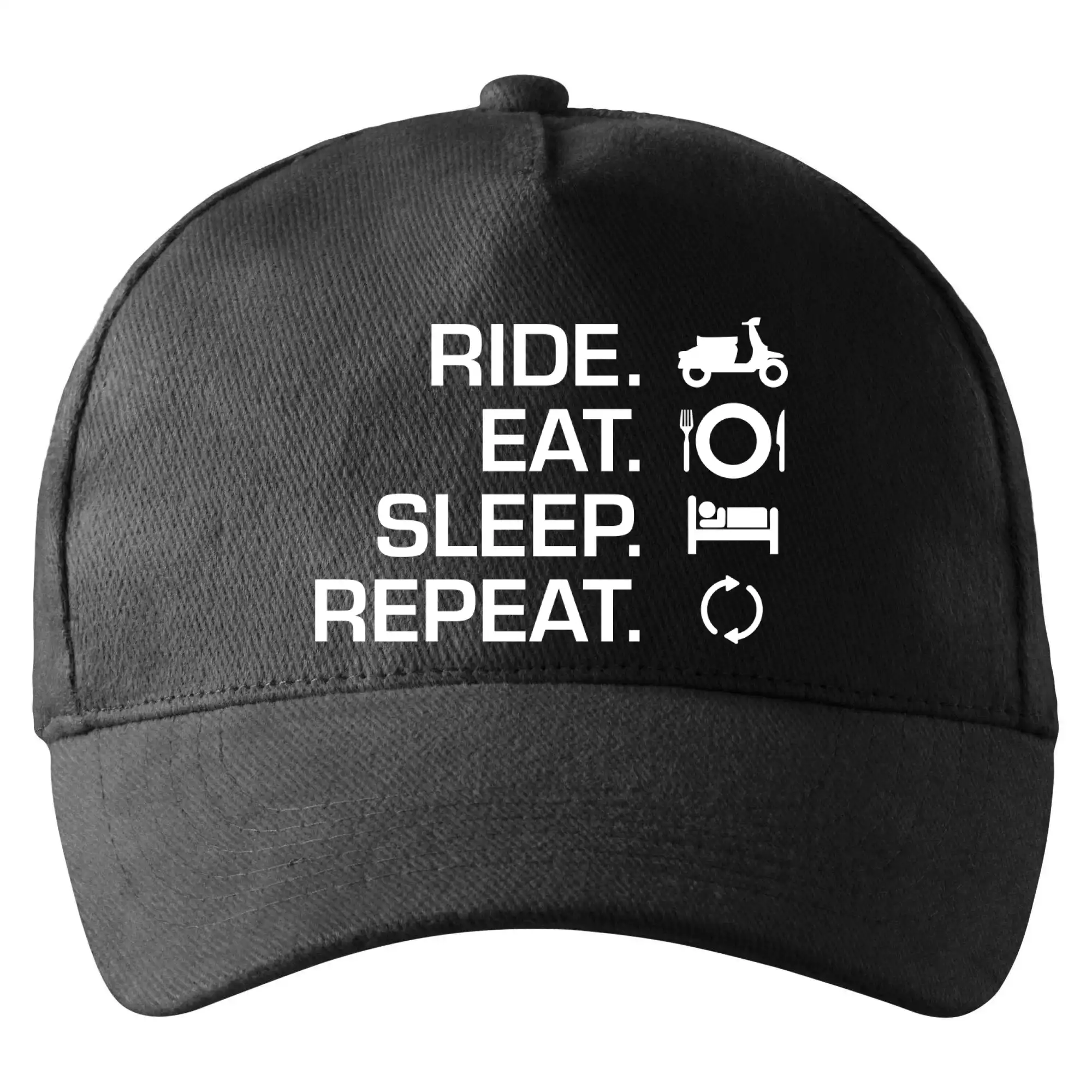 Tričko sa skútrom - Ride Eat Sleep Repeat moto skúter - Šiltovka so zahnutým šiltom a mosaznou sponou
