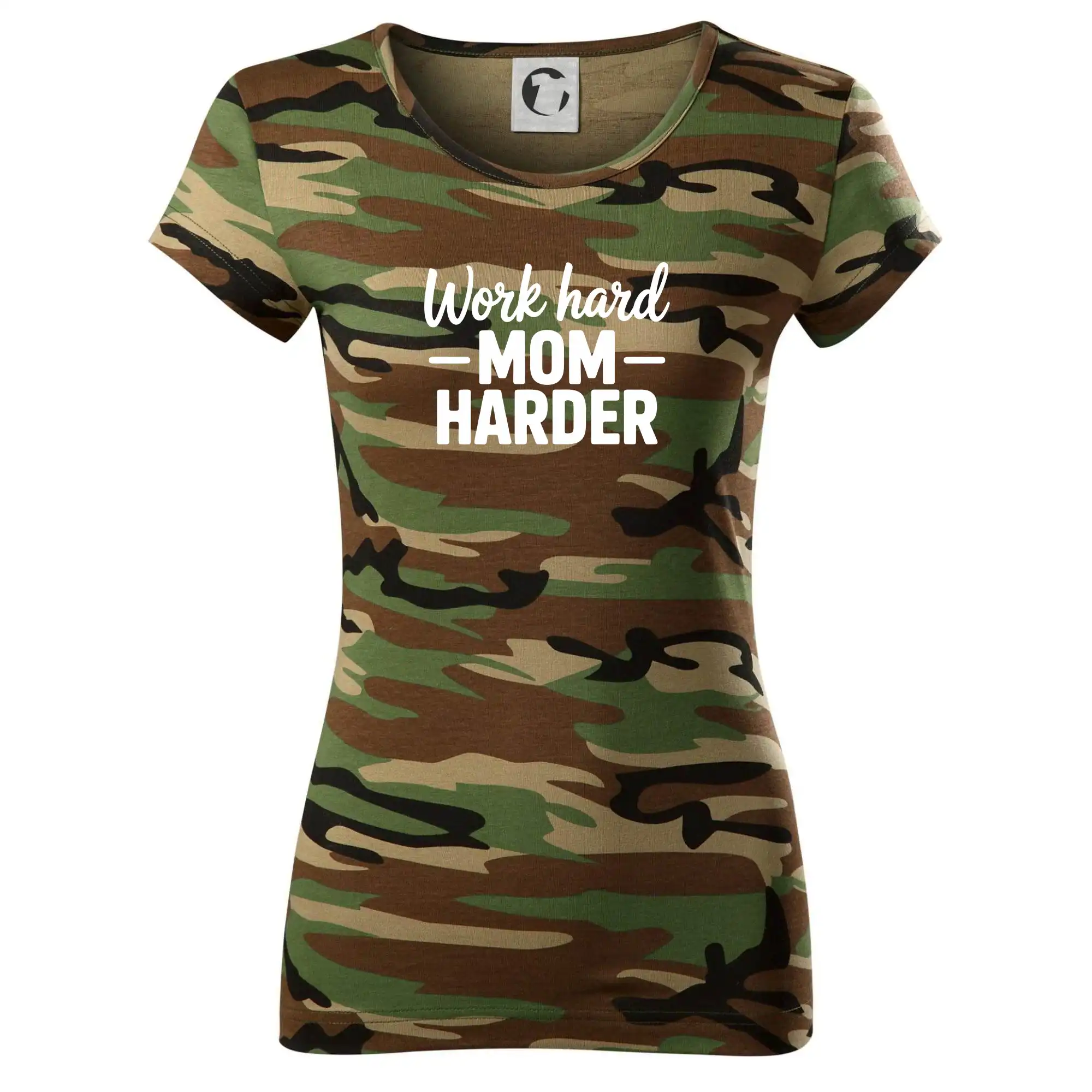 Tričká a mikiny pre mamičky - Work hard mom harder - Dámske maskáčové tričko